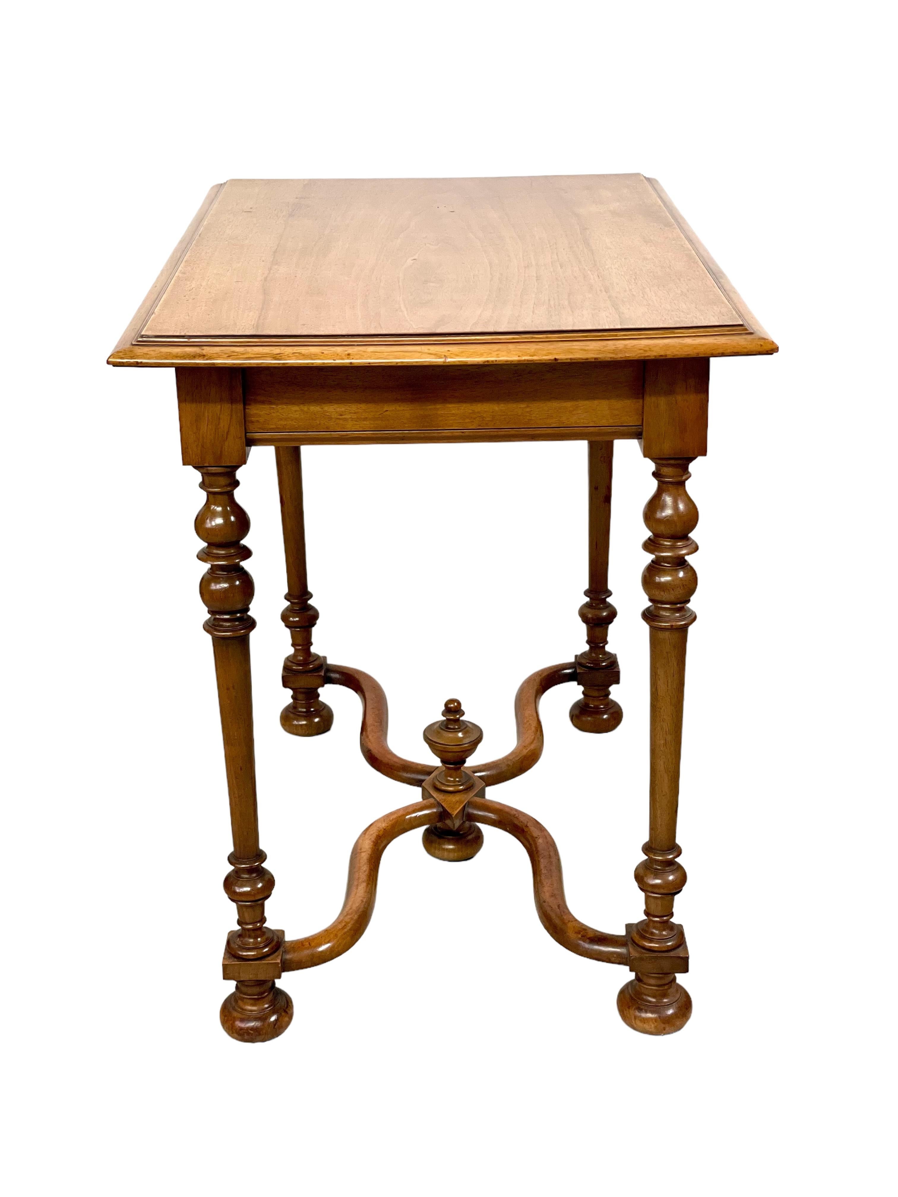 French 19th Century Side Table with Frieze Drawer and Baluster Turned Legs For Sale