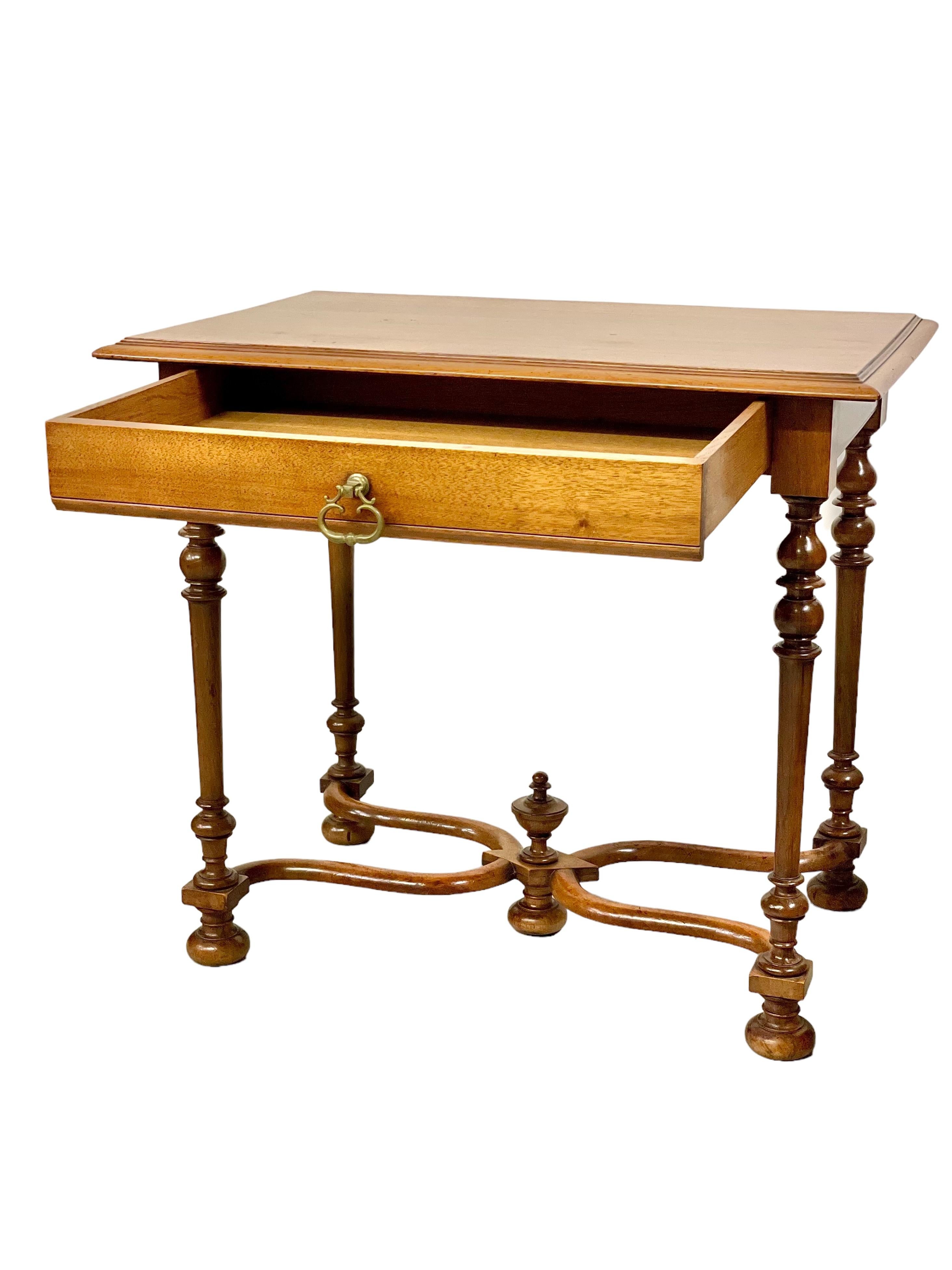 19th Century Side Table with Frieze Drawer and Baluster Turned Legs For Sale 1