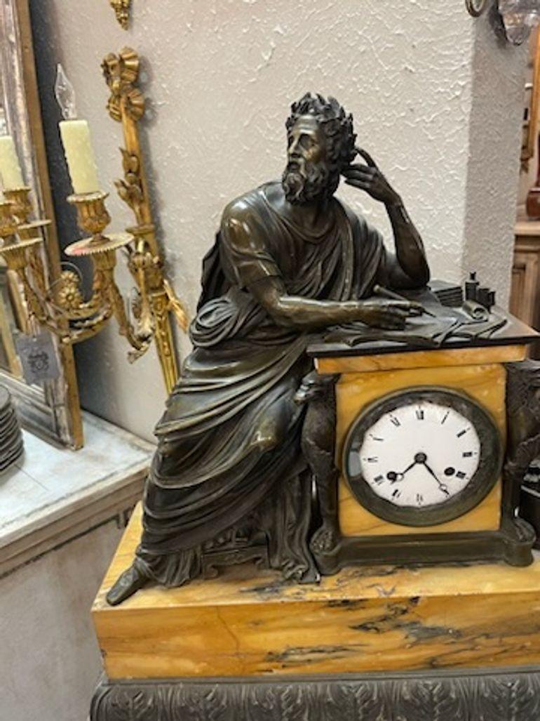 Very fine 19th century Siena marble and bronze large scale mantle clock. Beautiful detail and quality. An exceptional piece!!