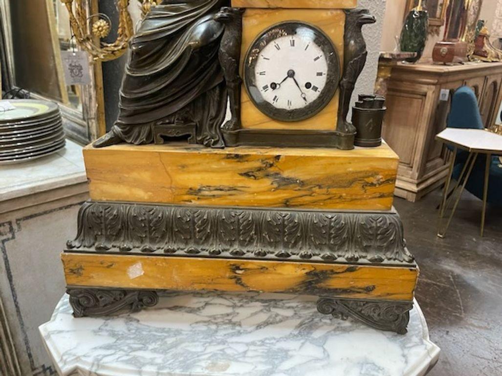 Italian 19th Century Siena Marble and Bronze Large Scale Mantle Clock