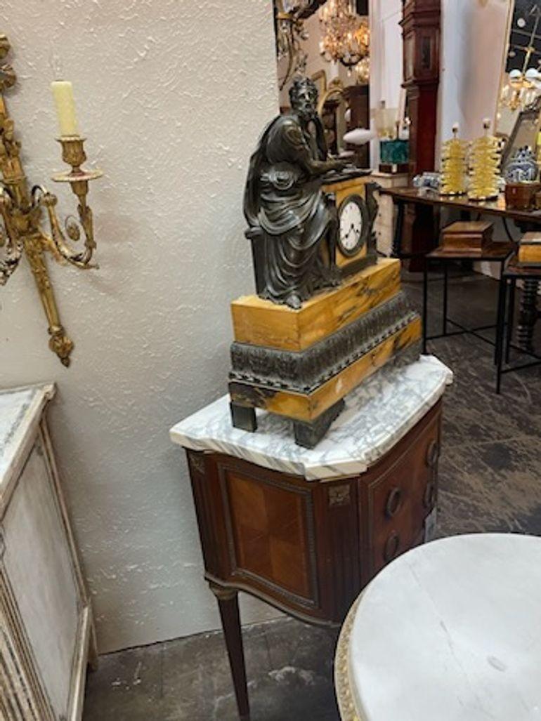 19th Century Siena Marble and Bronze Large Scale Mantle Clock In Good Condition In Dallas, TX