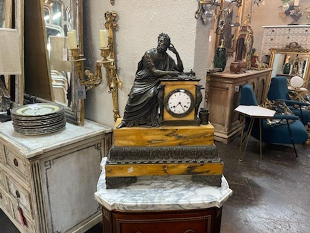 19th Century Siena Marble and Bronze Large Scale Mantle Clock 1