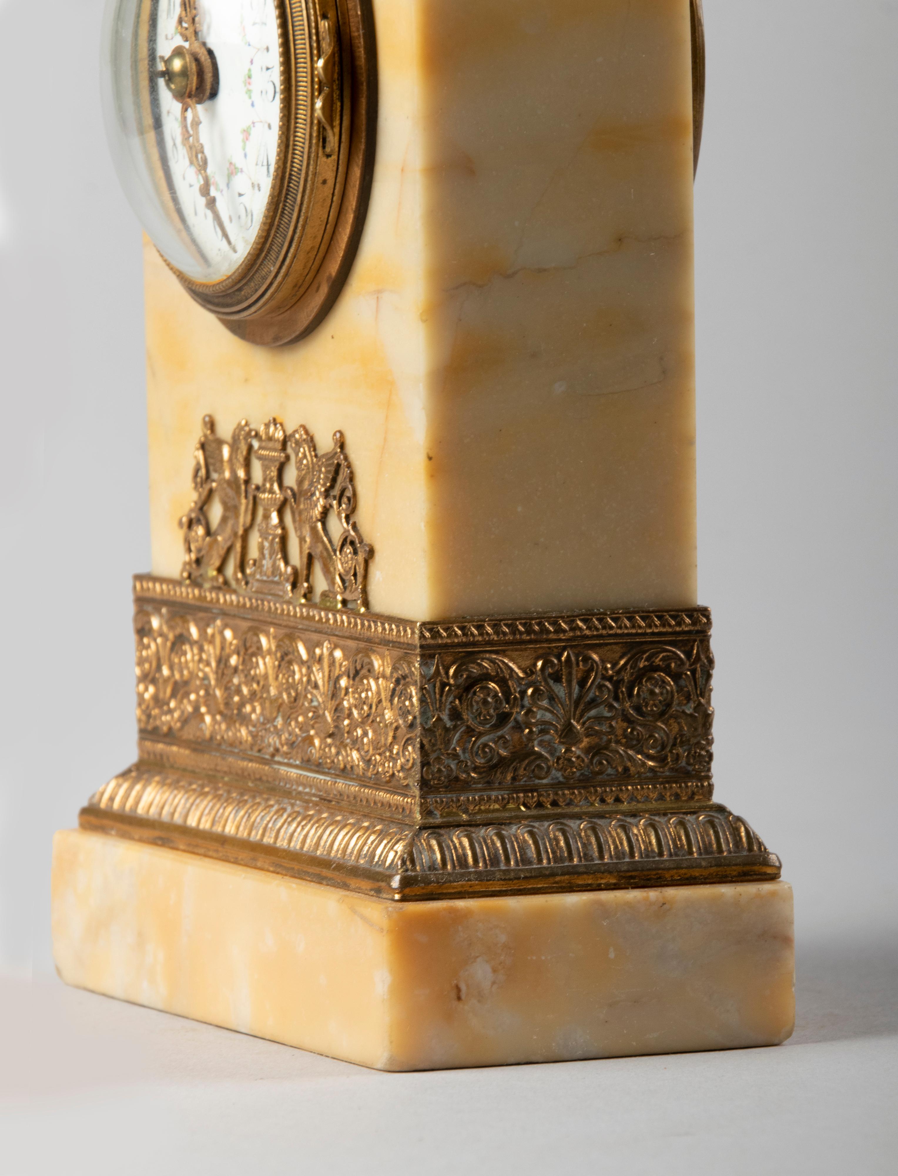 19th Century Siena Marble Empire Style Desk or Travel Clock 12