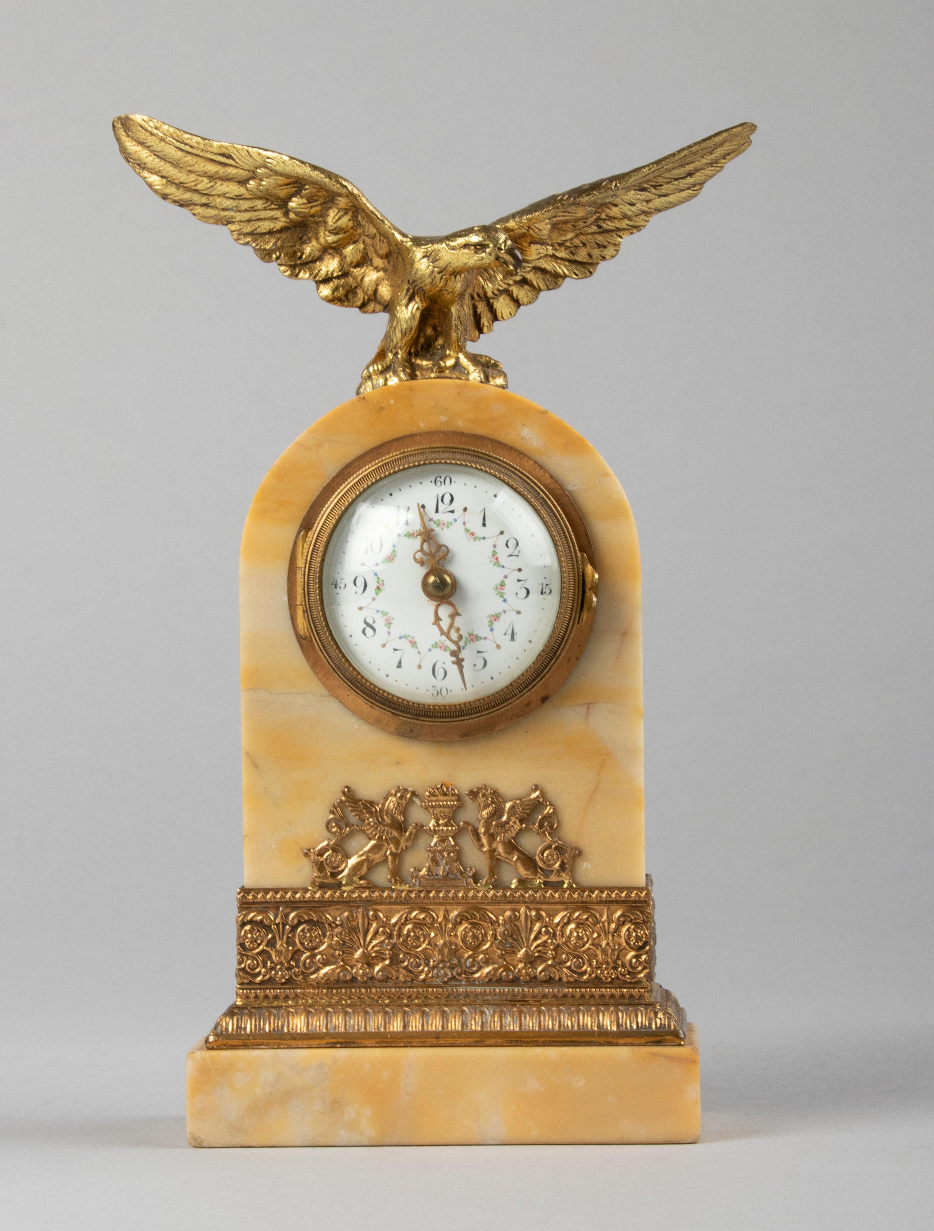 Late 19th Century 19th Century Siena Marble Empire Style Desk or Travel Clock