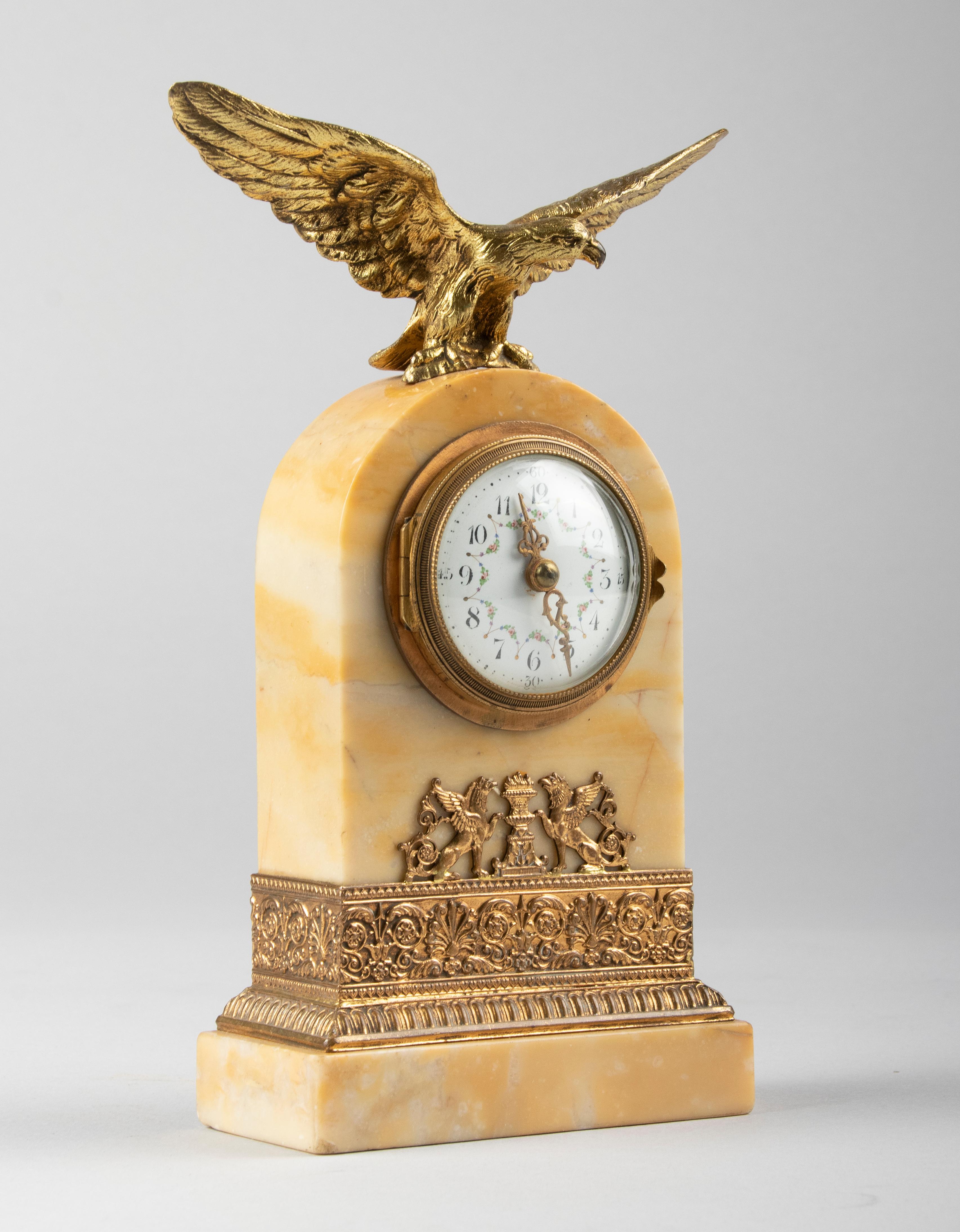 19th Century Siena Marble Empire Style Desk or Travel Clock 2