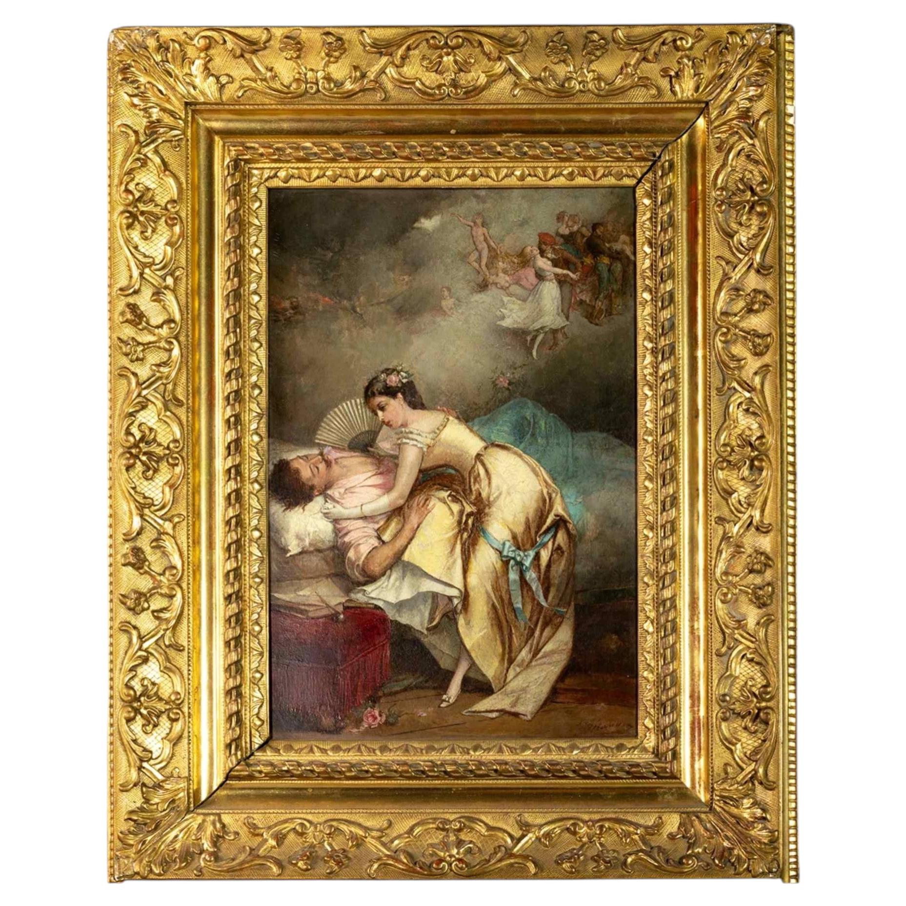 19th Century Signed Béranger Neoclassical Romantic Love Scene Painting