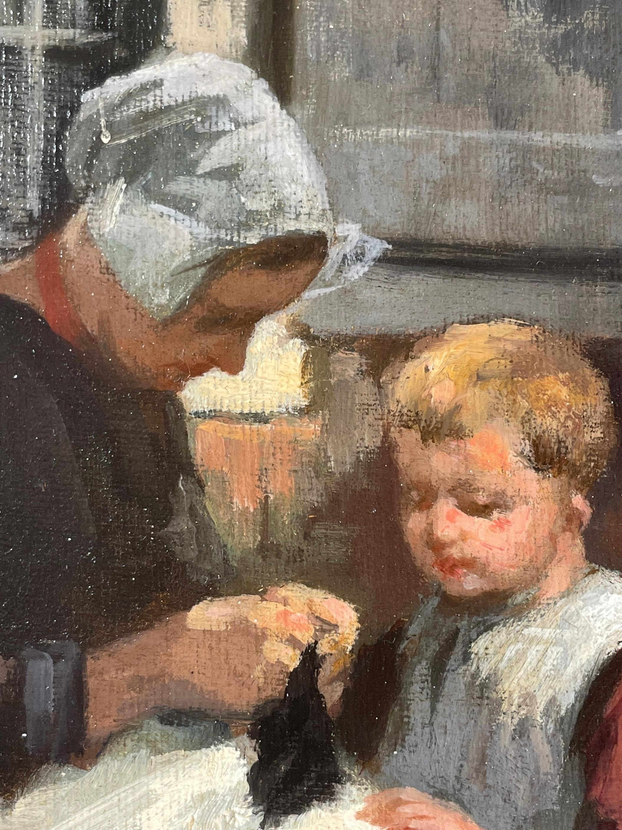 Signiertes holländisches Meistergemälde Öl auf Leinwand von Mutter und Kind aus dem 19. Jahrhundert (Niederländisch) im Angebot