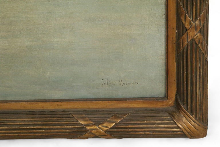 Quadro francese del XIX secolo firmato raffigurante un paesaggio marino in una  cornice di legno dorato in vendita su 1stDibs