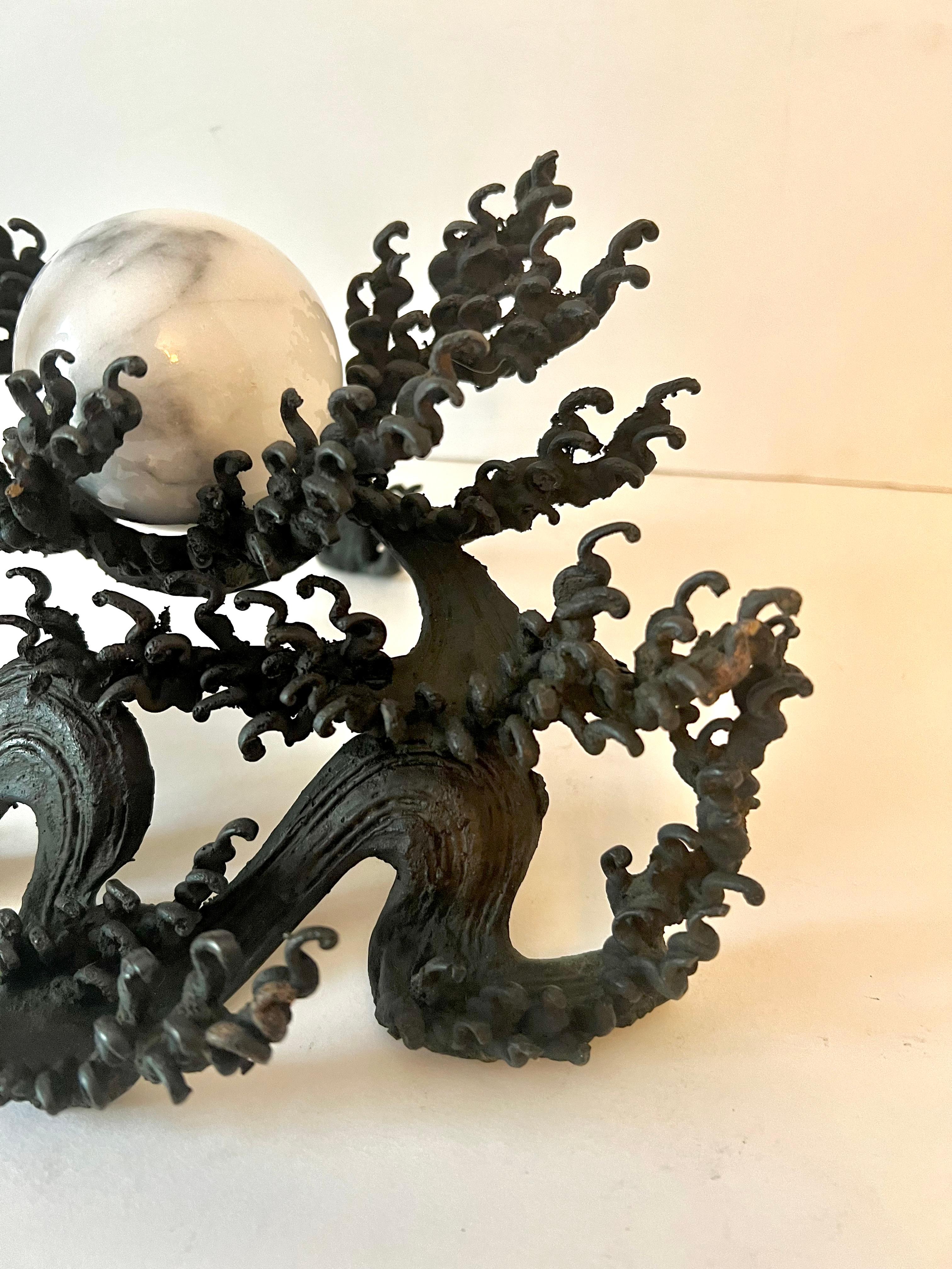 19th Century Signed Japanese Meiji Bronze Wave with Carrera Marble Sphere For Sale 5