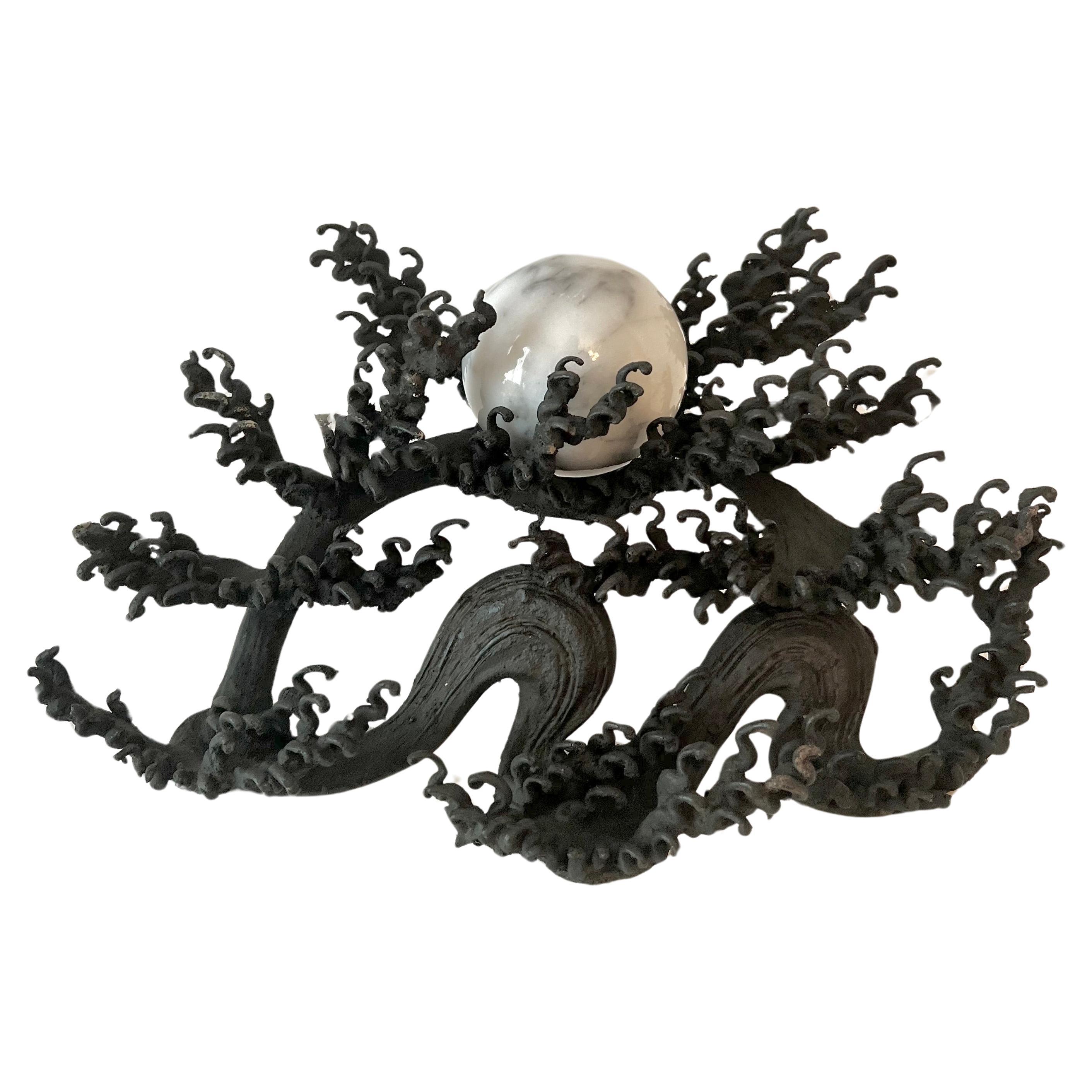 19th Century Signed Japanese Meiji Bronze Wave with Carrera Marble Sphere For Sale