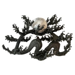 19th Century Signed Japanese Meiji Bronze Wave with Carrera Marble Sphere