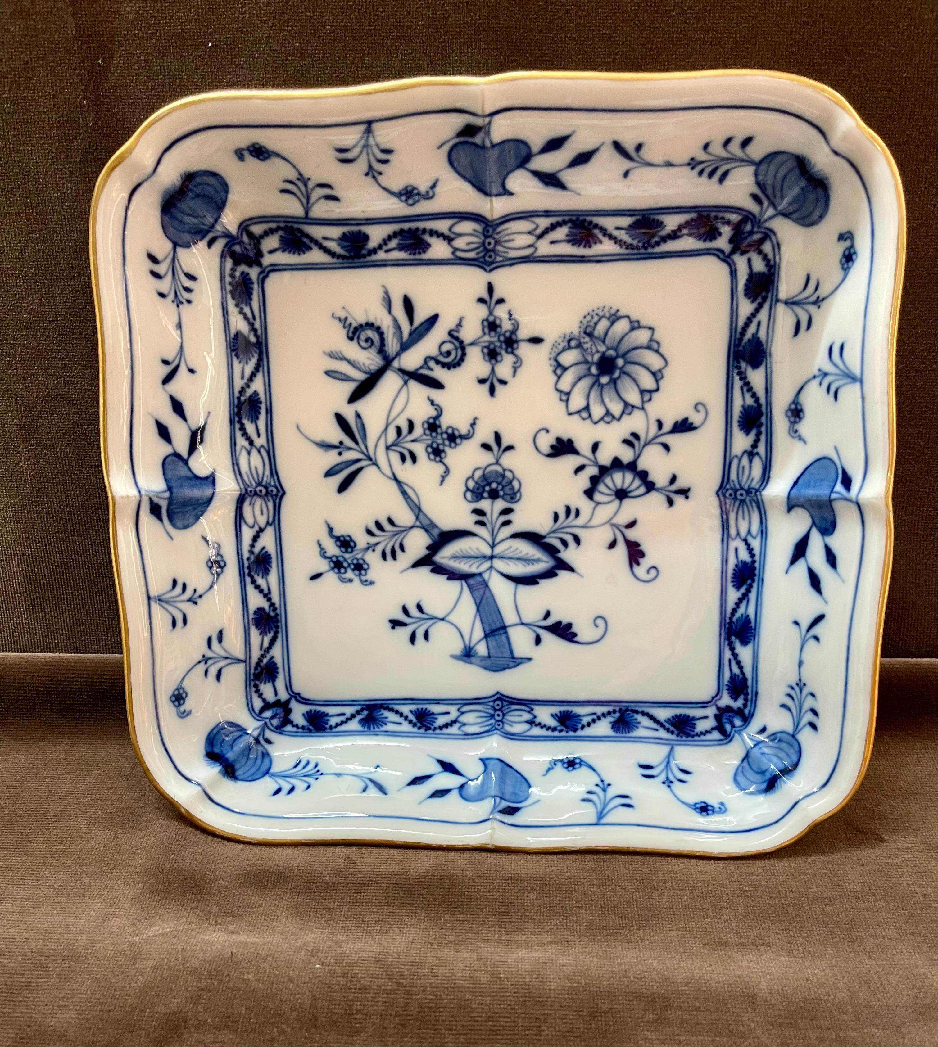 A wonderful late 19th-Century Meissen blue onion square hand painted porcelain dish.
 Printed and impressed 