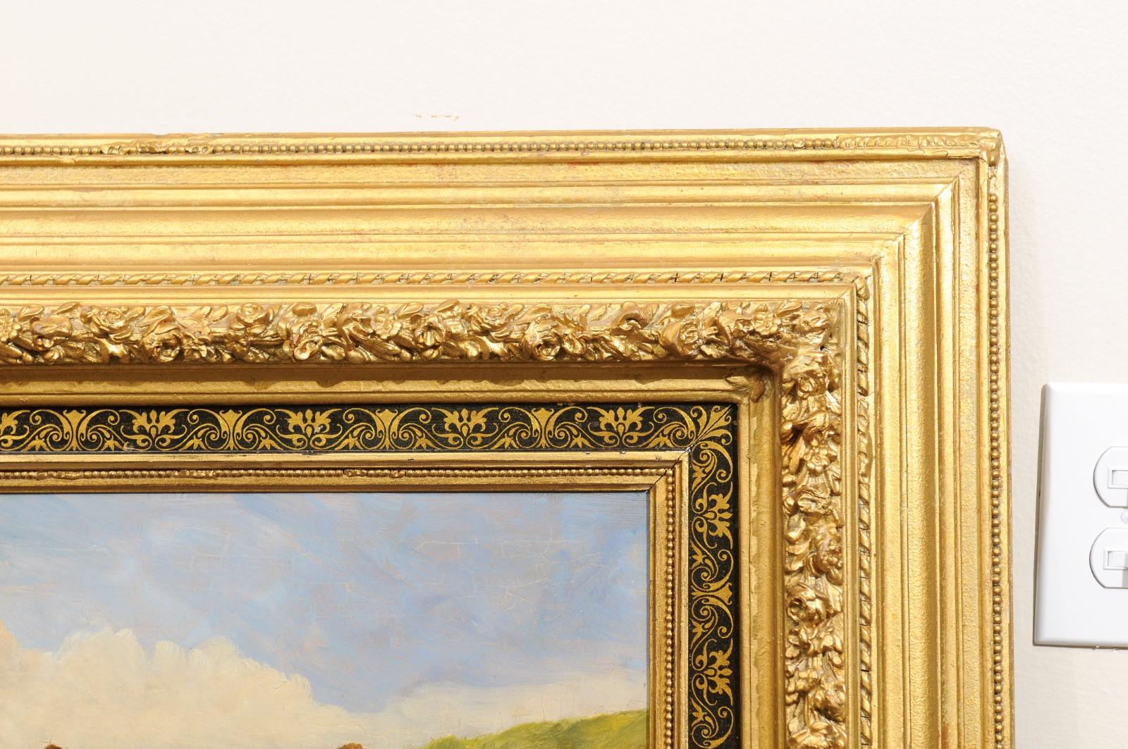 Gilt 19th Century Signed Oil Painting by Ludwig Sellmayr For Sale