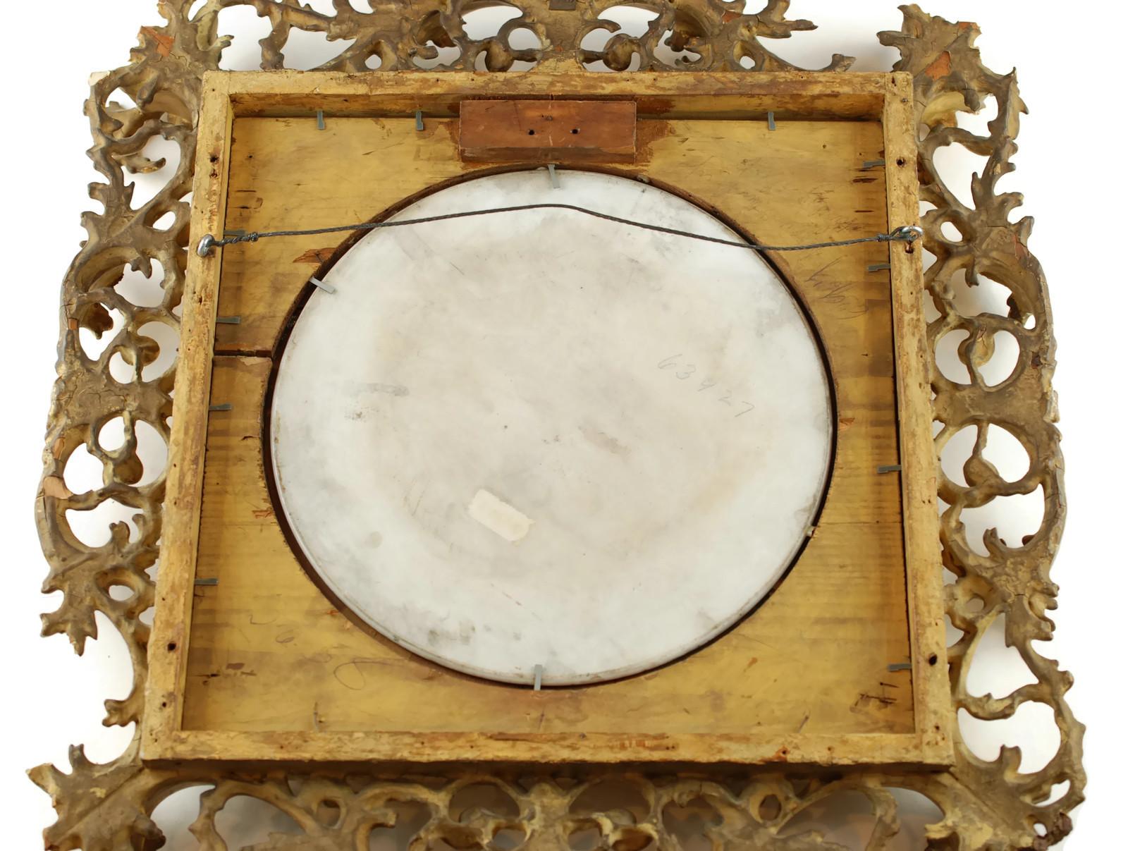 Giltwood 19th Century Signed Porcelain Plaque after Madonna Della Seggiola by Raphael