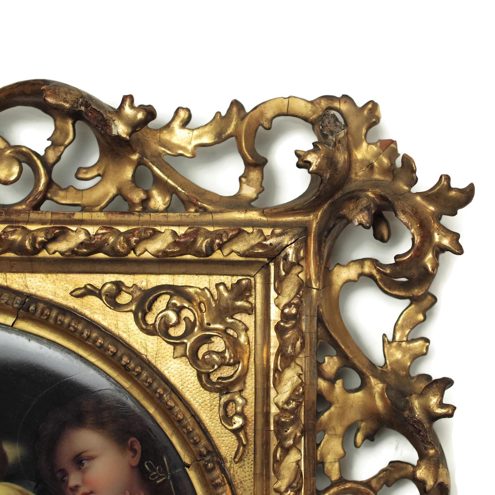 Hand-Painted 19th Century Signed Porcelain Plaque after Madonna Della Seggiola by Raphael