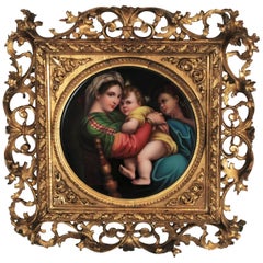 Antique 19th Century Signed Porcelain Plaque after Madonna Della Seggiola by Raphael