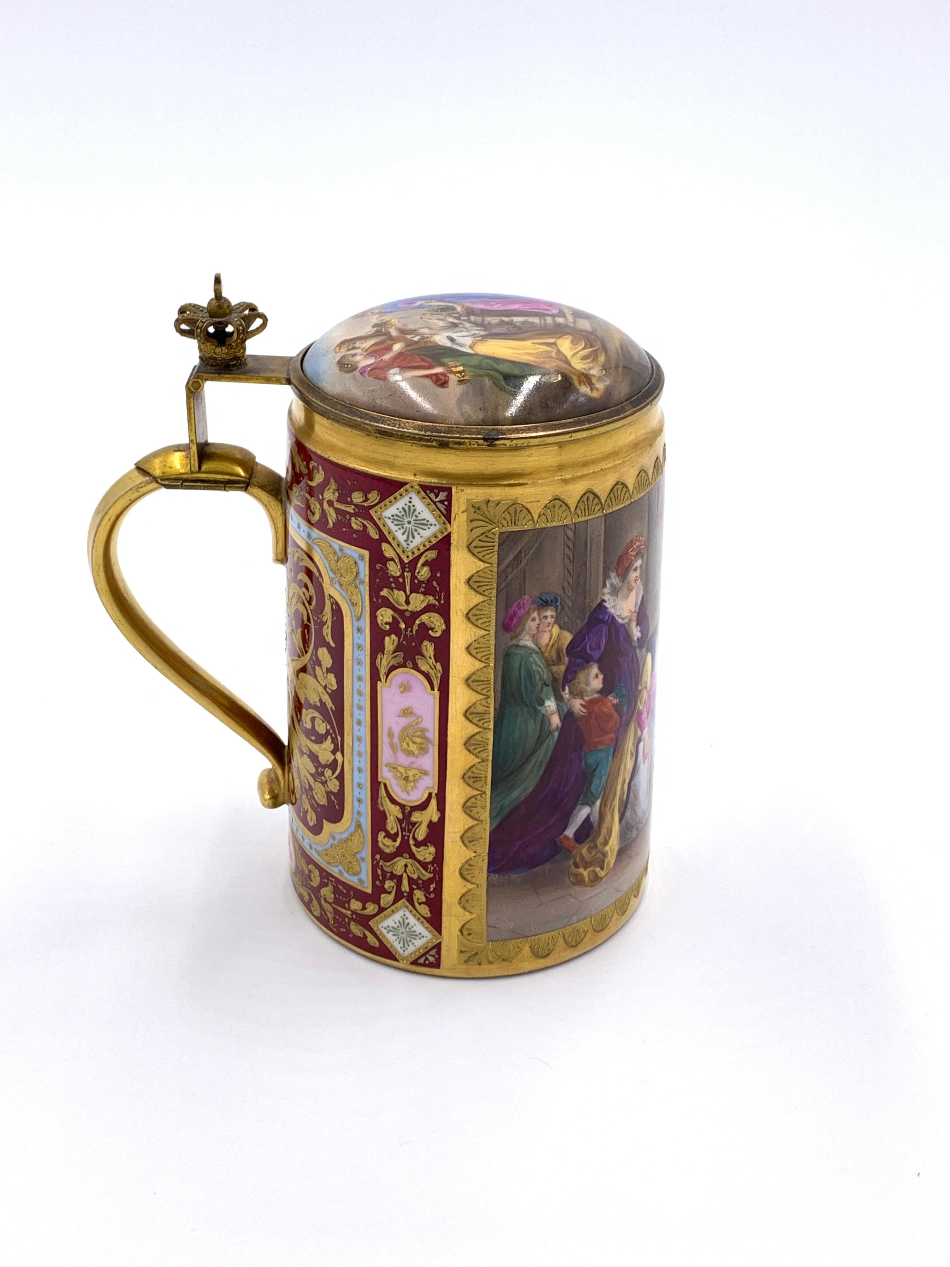 Autrichien Tankard Royal Vienna signé du 19ème siècle avec couvercle en vente