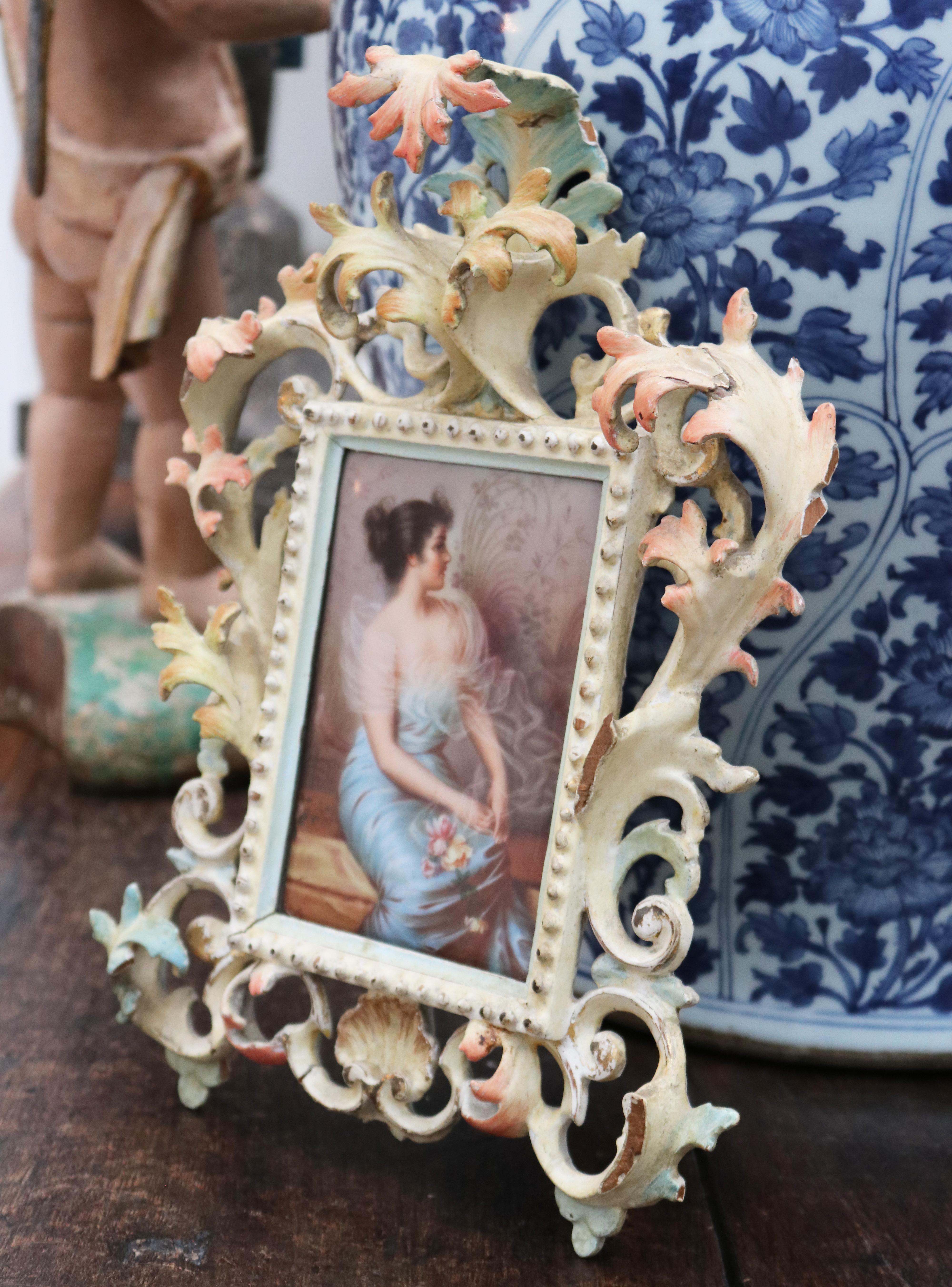 19th Century Signed Viennese Glazed Porcelain Lady Portrait with Frame In Good Condition For Sale In Marbella, ES