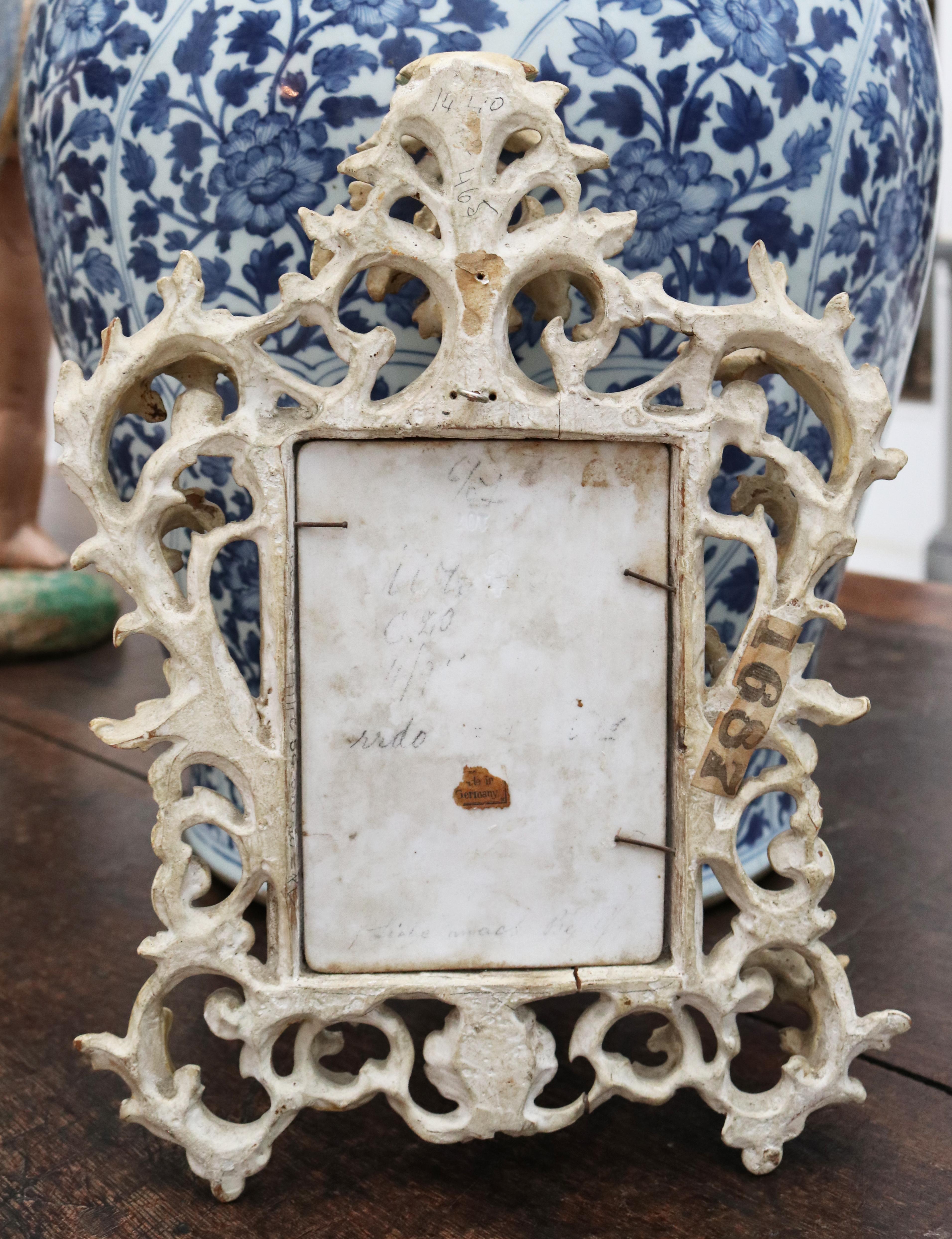 Enamel 19th Century Signed Viennese Glazed Porcelain Lady Portrait with Frame For Sale