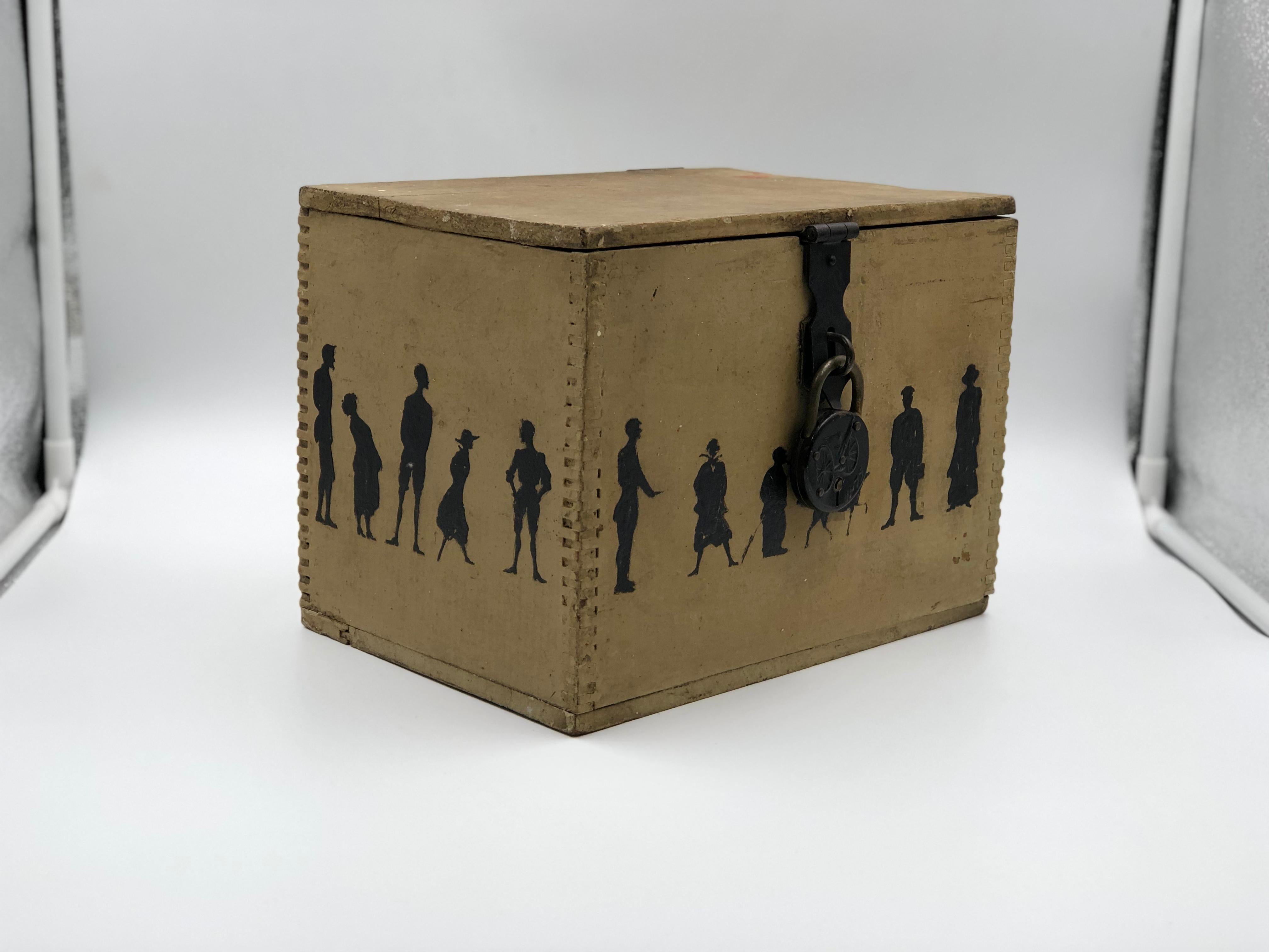 Hand-Painted 19th Century Silhouette Painted Wooden Box