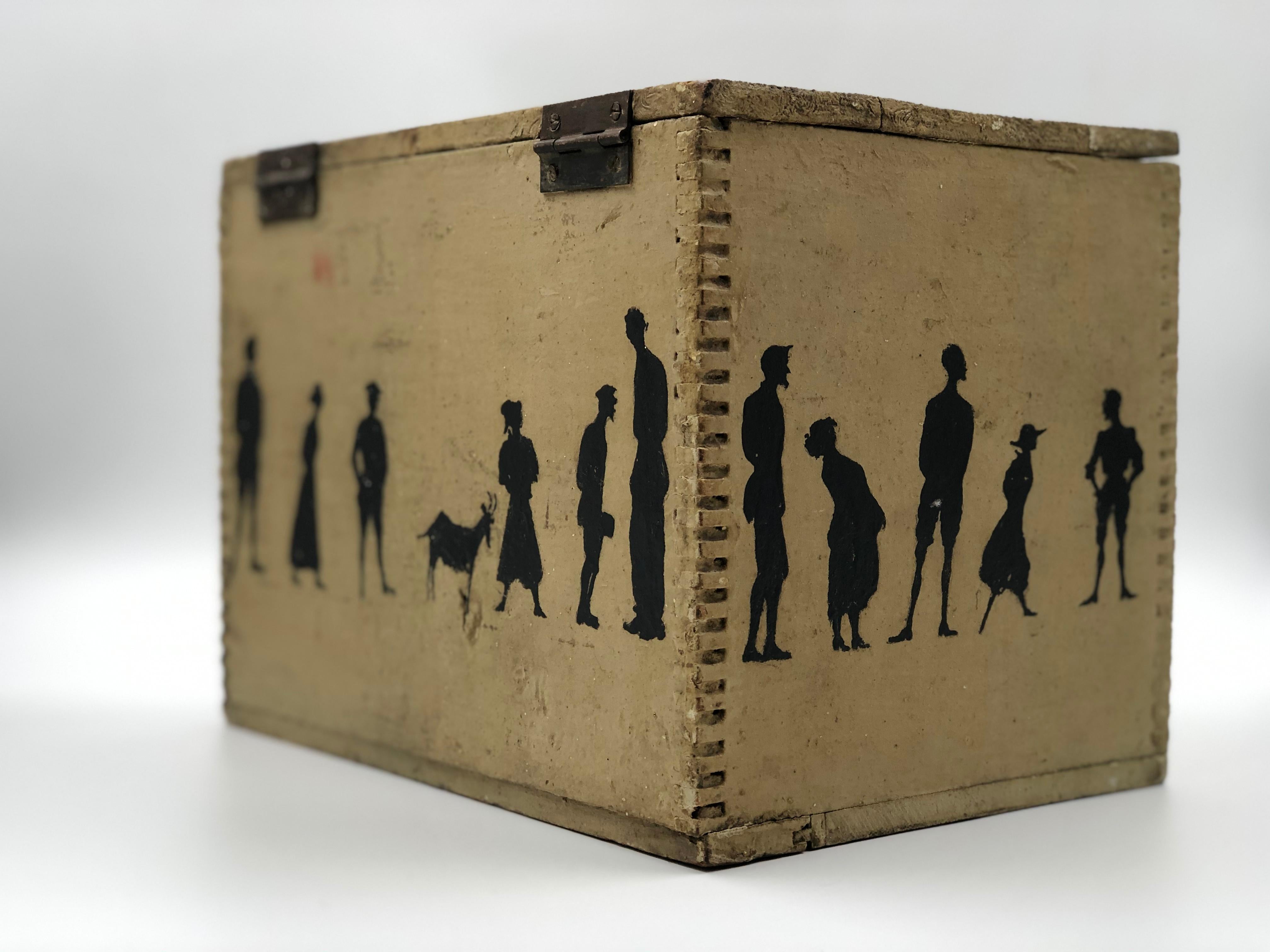 Metal 19th Century Silhouette Painted Wooden Box