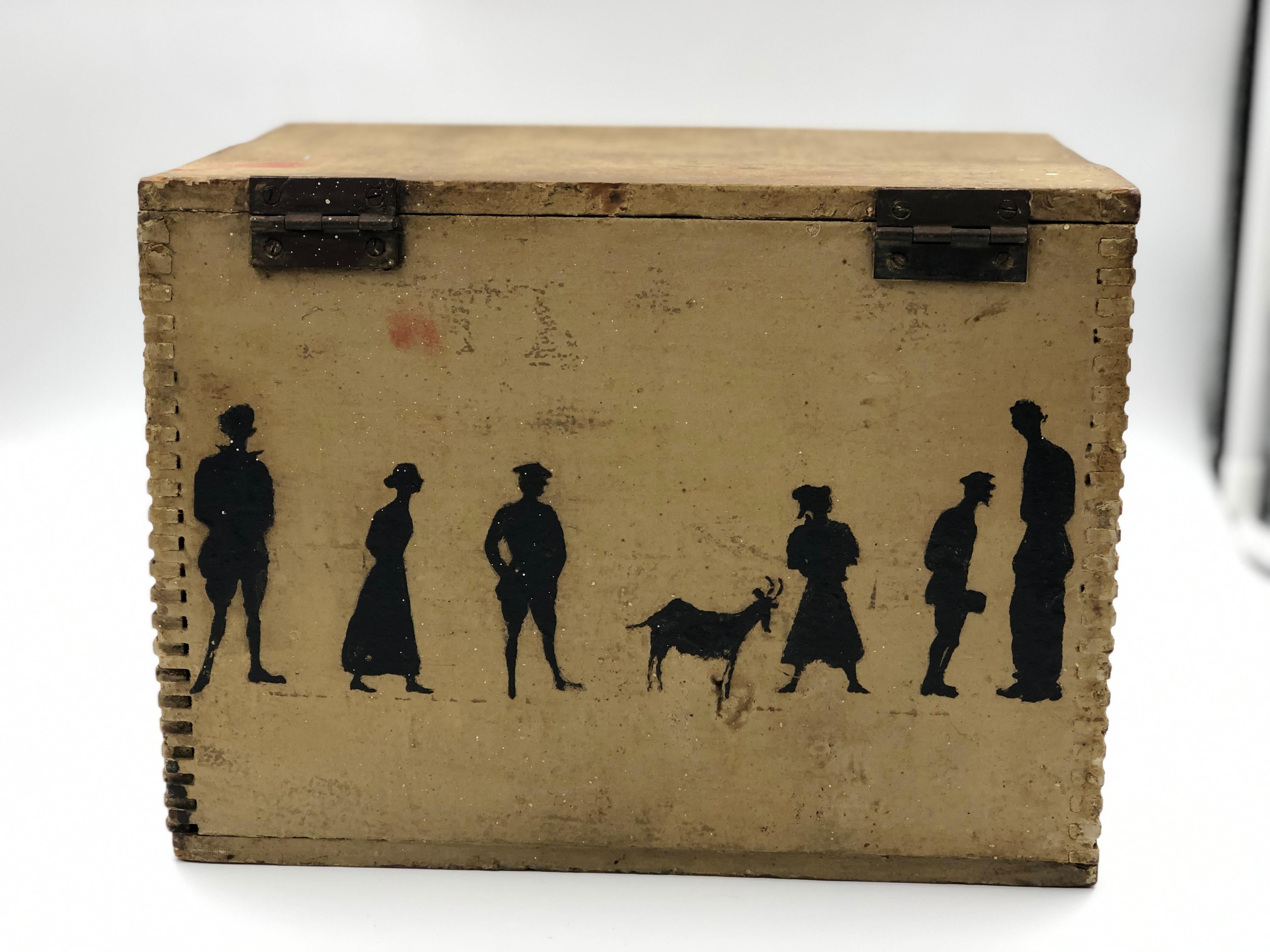 19th Century Silhouette Painted Wooden Box 1