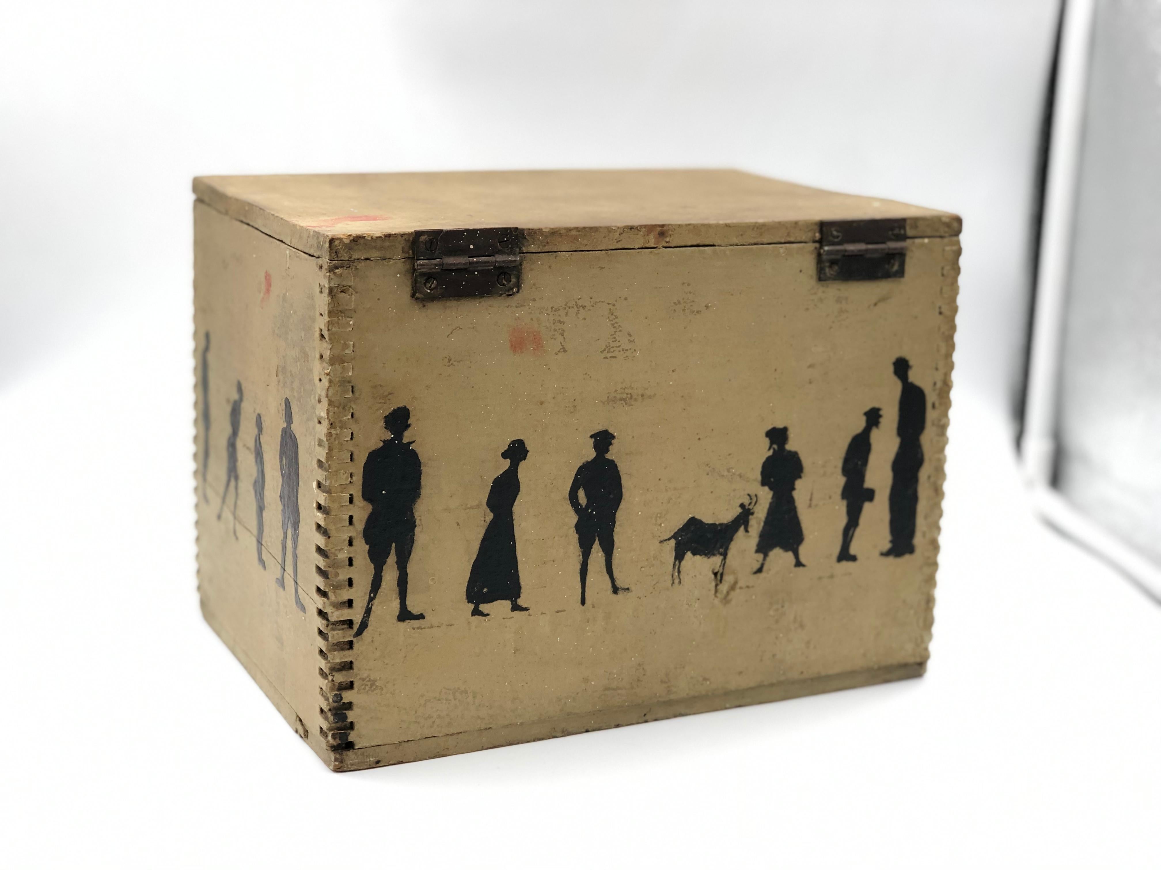 19th Century Silhouette Painted Wooden Box 3