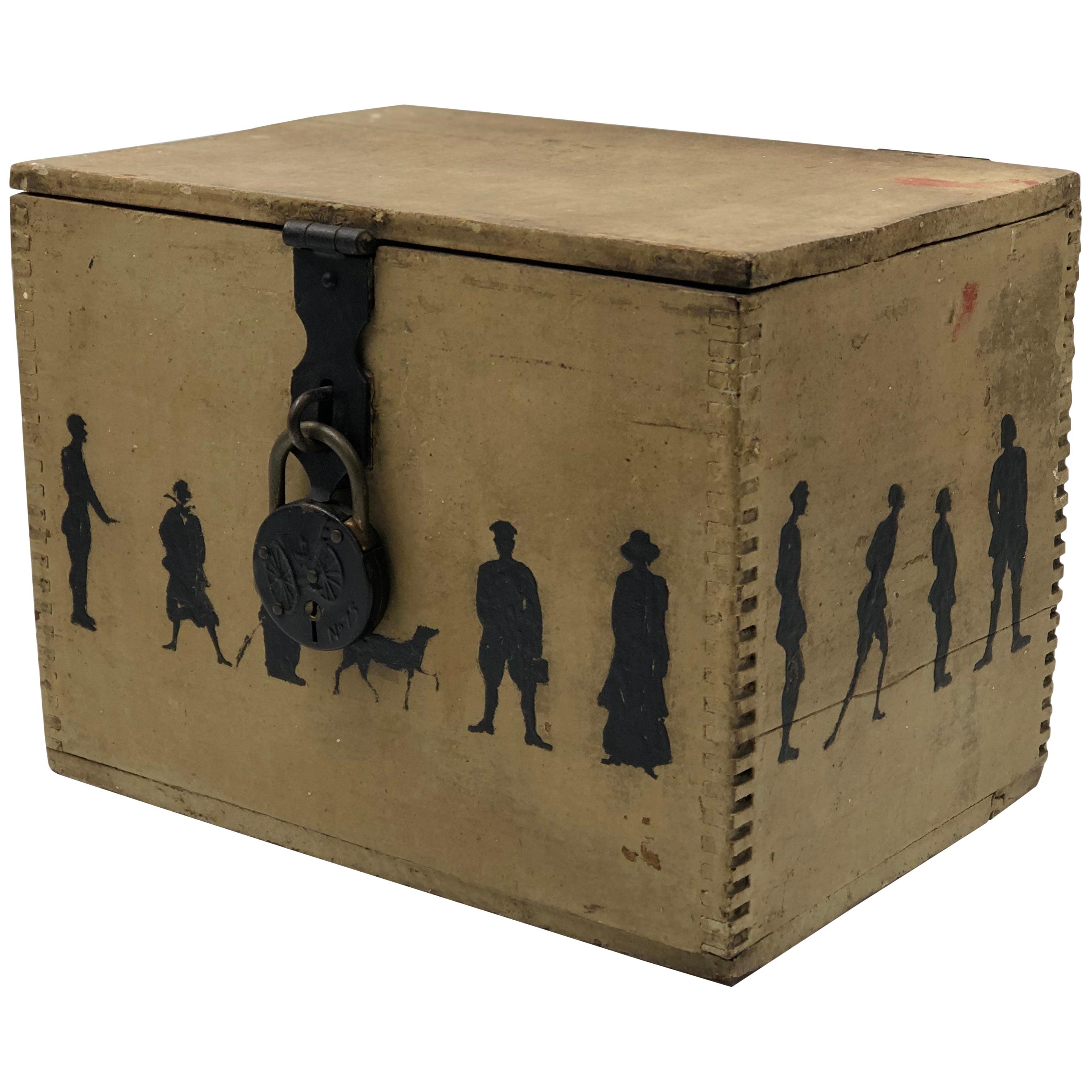 19th Century Silhouette Painted Wooden Box