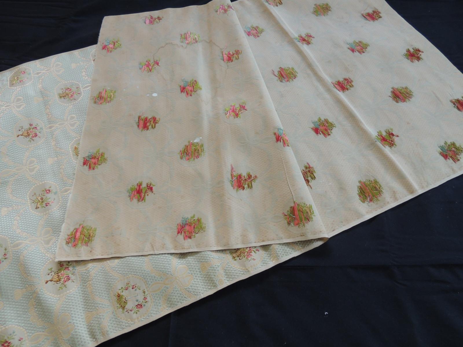 Regency 19th Century Silk Brocade Floral Gold and Celadon Textile Panel