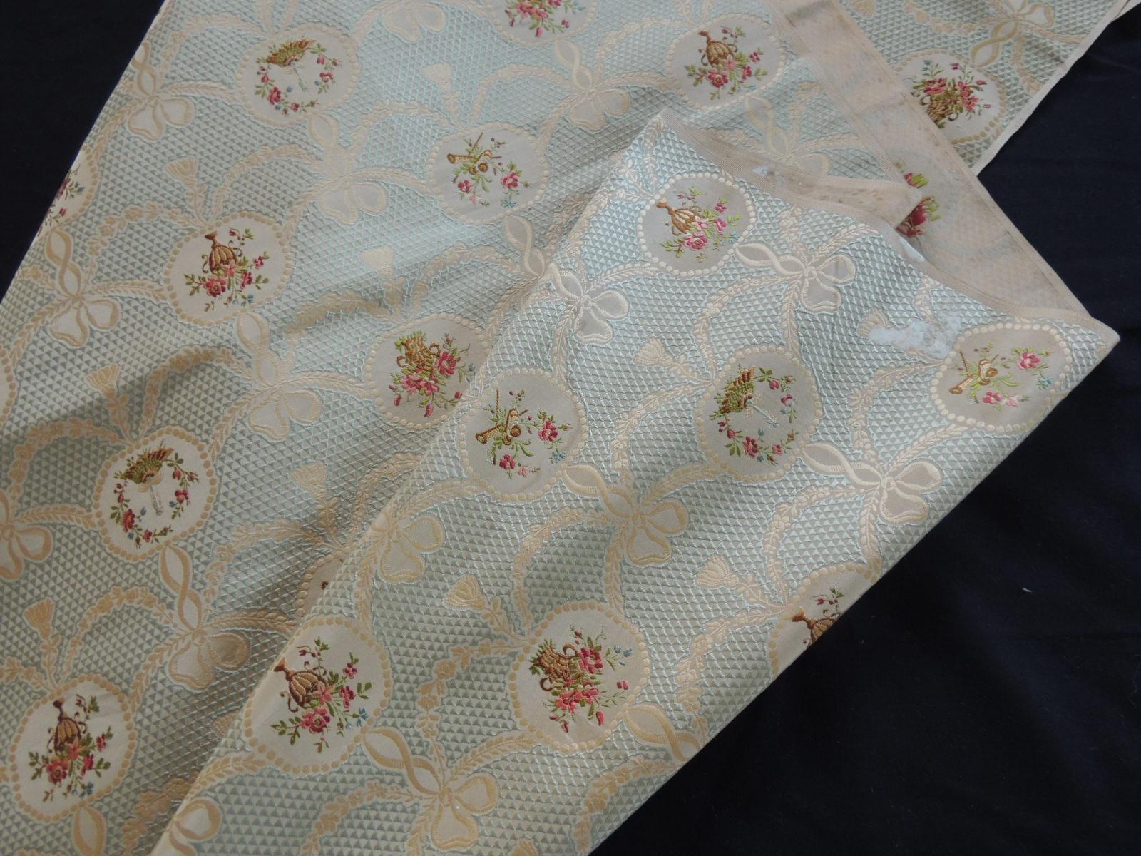 Hand-Crafted 19th Century Silk Brocade Floral Gold and Celadon Textile Panel
