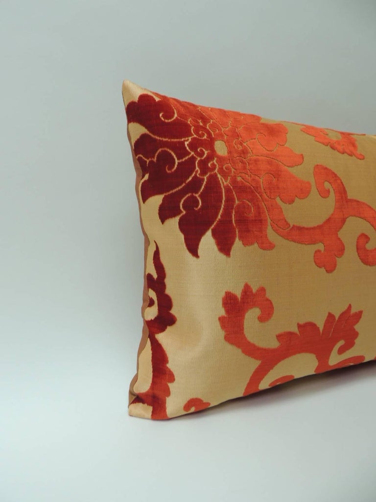 Silk Cut Velvet Burnt Orange Obi Decorative Bolster Pillow For Sale at