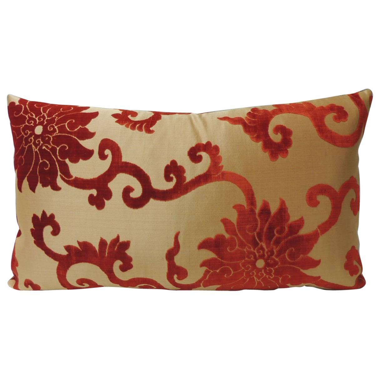 Vintage Silk Cut Velvet Burnt Orange Obi Decorative Bolster Pillow