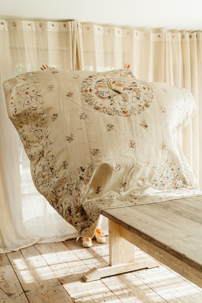 19th Century Silk Embroidered French Throw/Cloth For Sale at 1stDibs