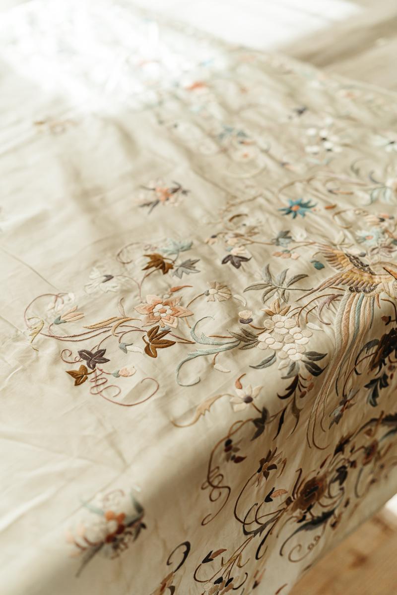 19th Century Silk Embroidered French Throw/Cloth For Sale 4