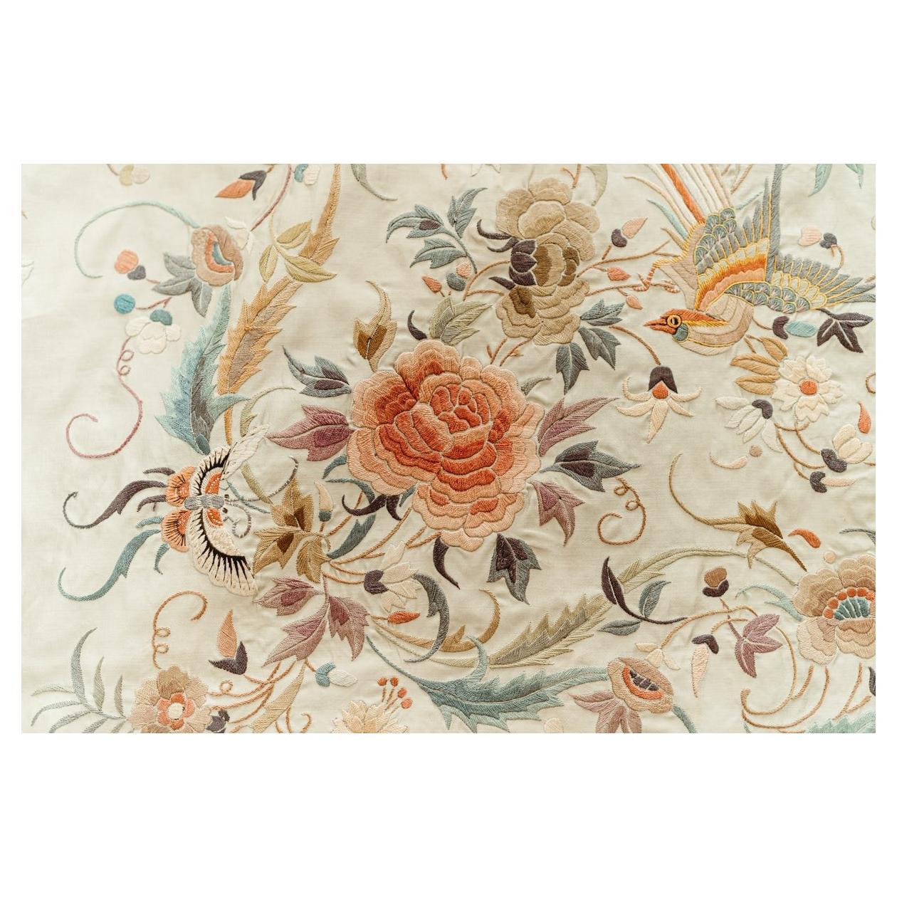 19th Century Silk Embroidered French Throw/Cloth For Sale