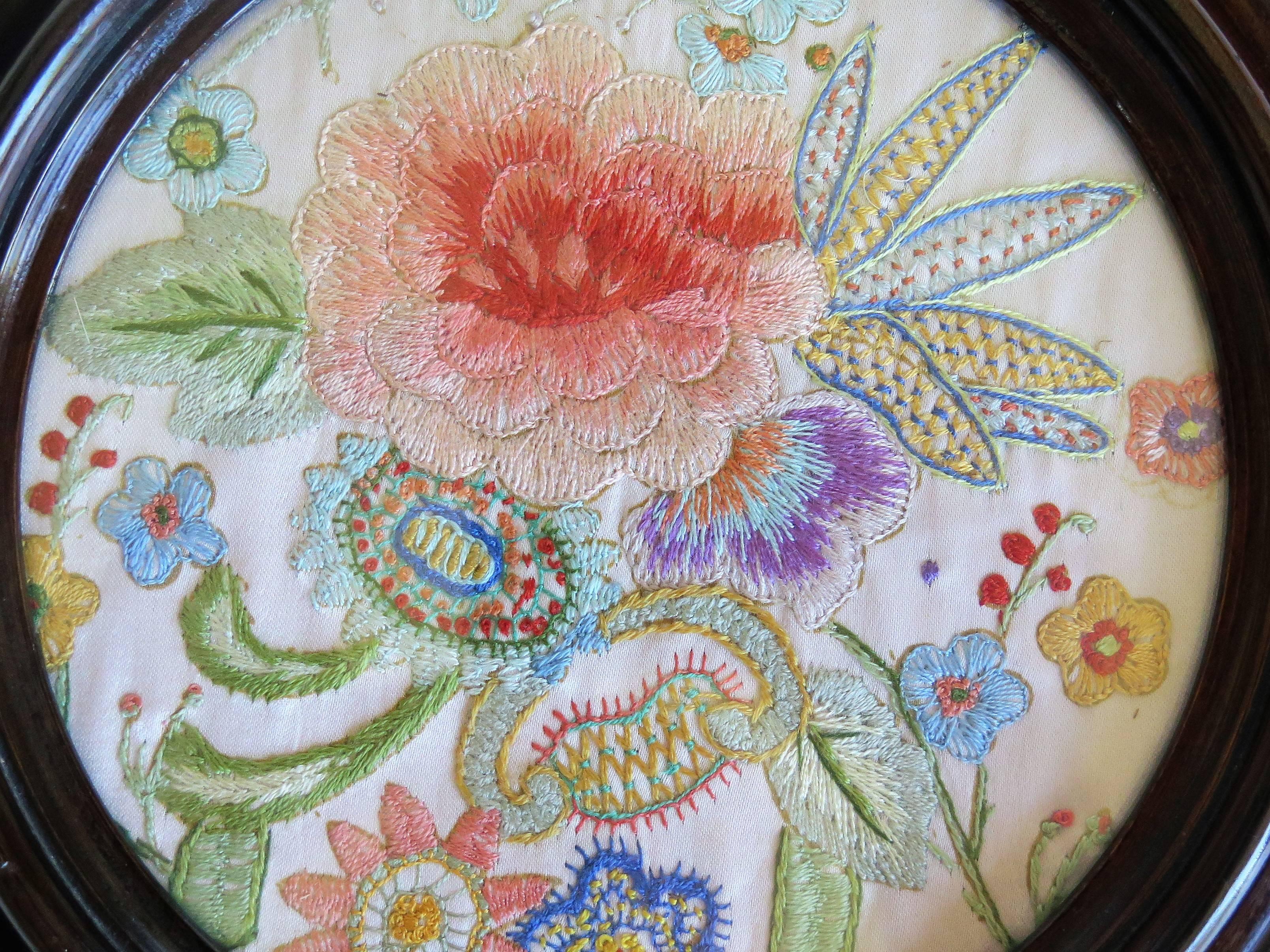 19th Century Picture of Silk Embroidered Needlepoint in Original Hardwood Frame For Sale 7