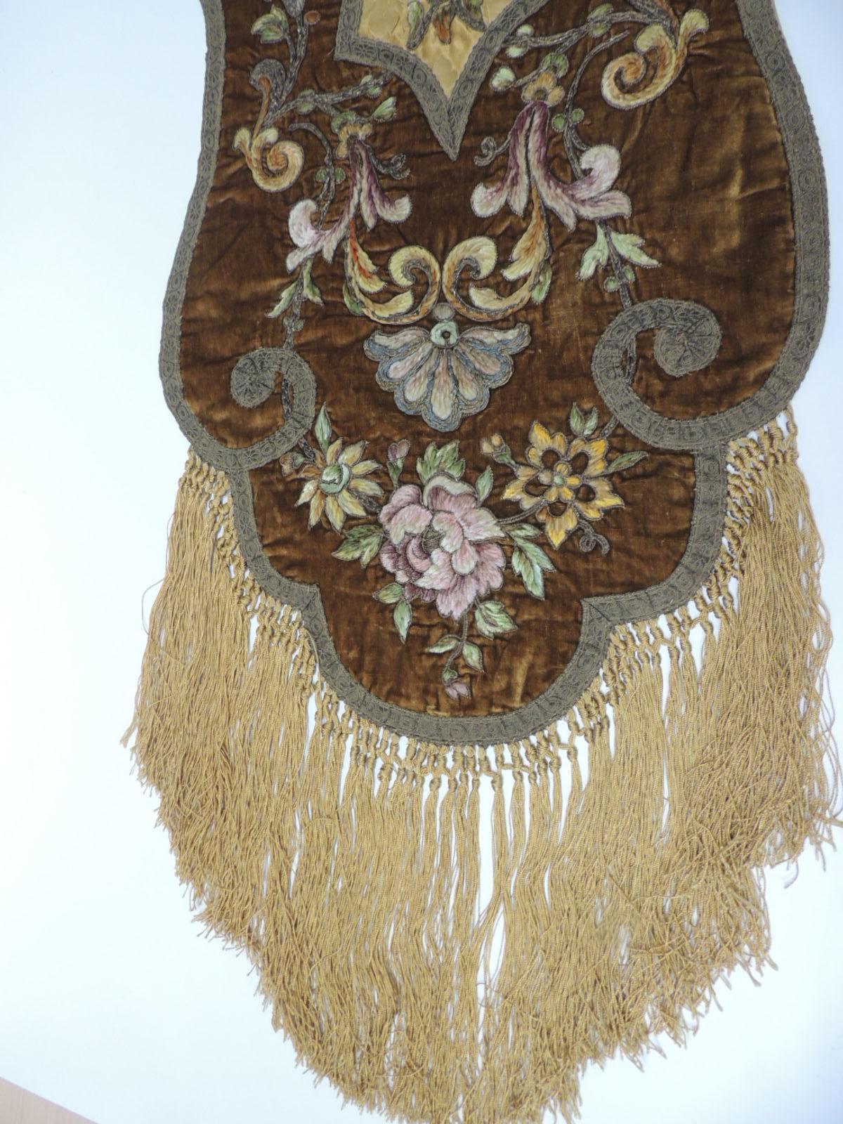 Italian 19th Century Silk Embroidery Byzantine Damask and Velvet Table Runner