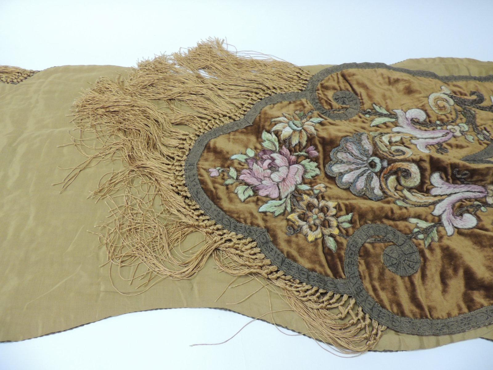 Wool 19th Century Silk Embroidery Byzantine Damask and Velvet Table Runner