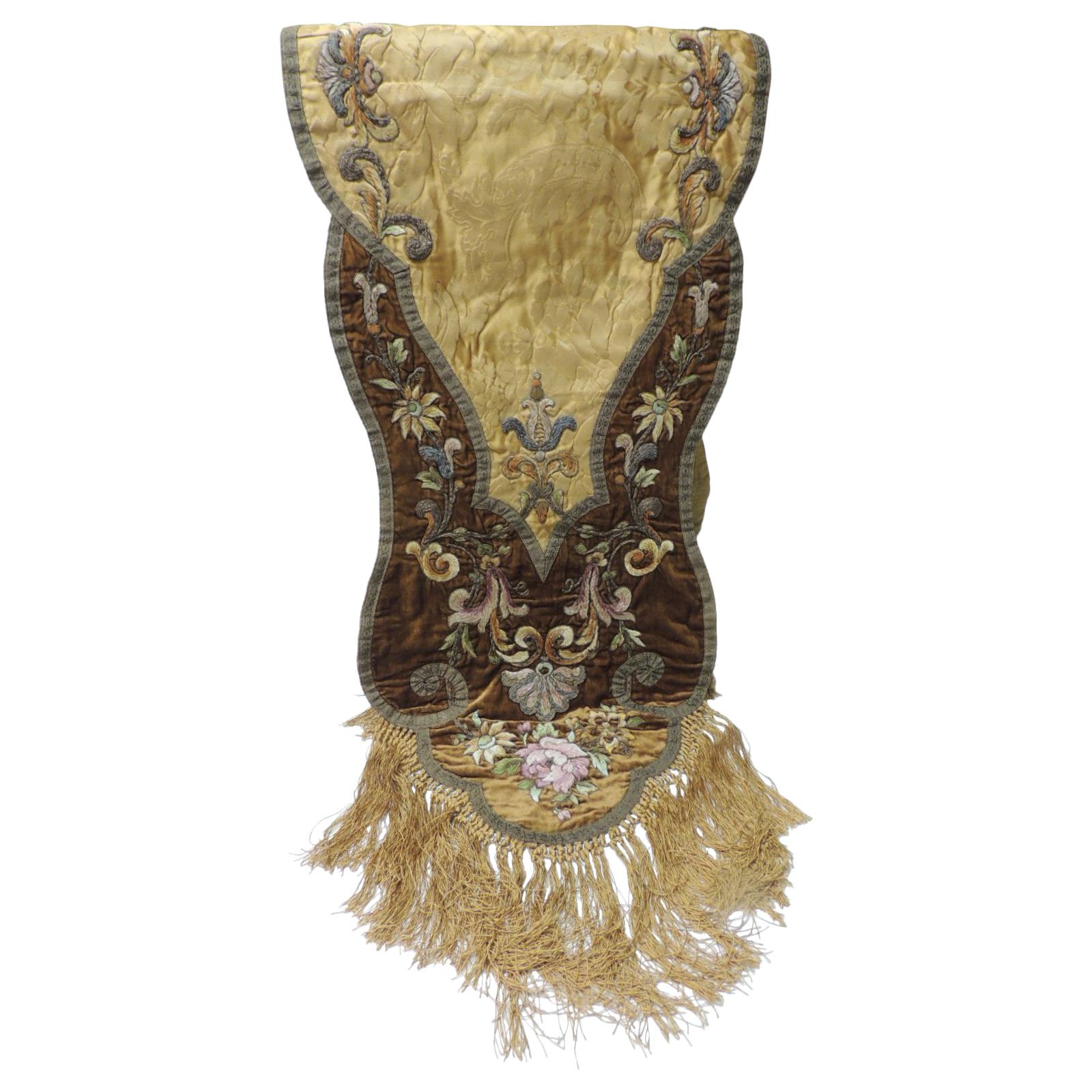 19th Century Silk Embroidery Byzantine Damask and Velvet Table Runner