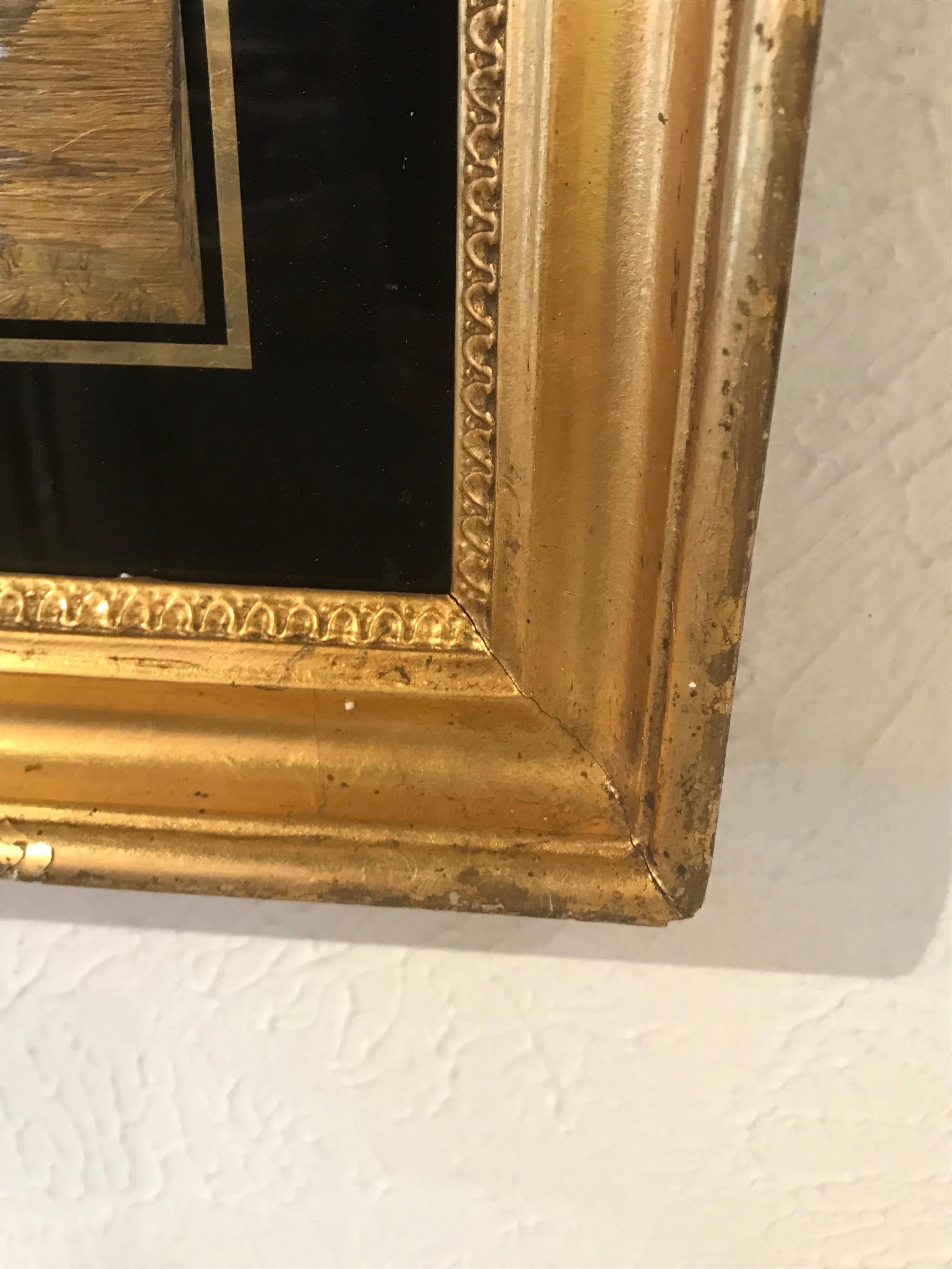 19th Century Silk Embroidery in Gold Gilt Frame For Sale 3