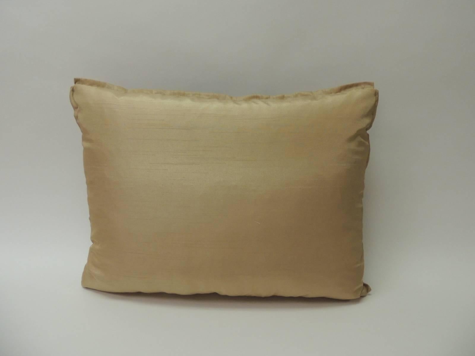Hand-Crafted 19th Century Silk Golden Velvet with French Silk Woven Ribbon Decorative Pillow