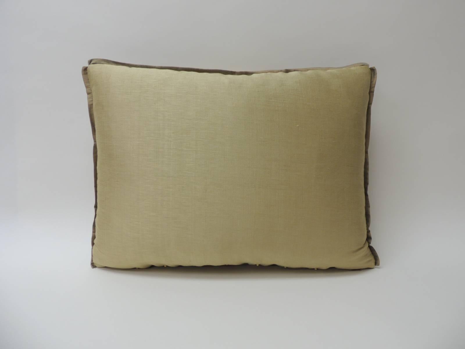 Hand-Crafted 19th Century Silk Golden Velvet with French Silk Woven Ribbon Throw Pillow