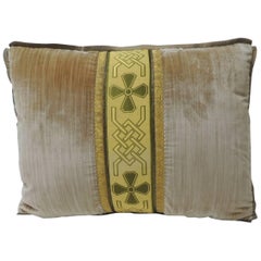 19th Century Silk Golden Velvet with French Silk Woven Ribbon Throw Pillow