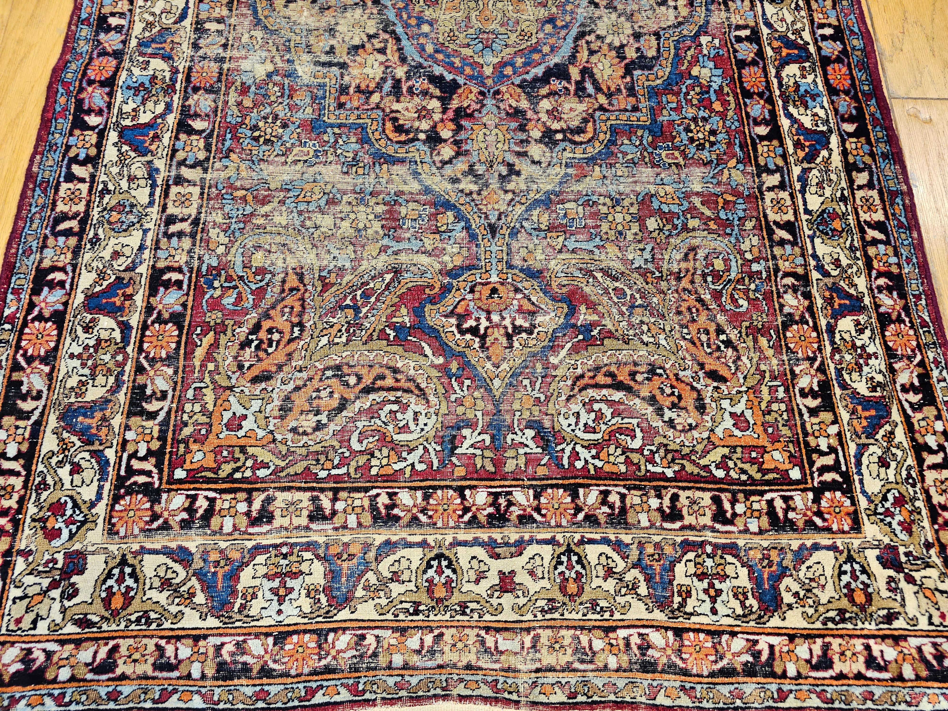 19th Century Persian Silk Kashan in Red, Ivory, French Blue, Baby Blue, Navy For Sale 8