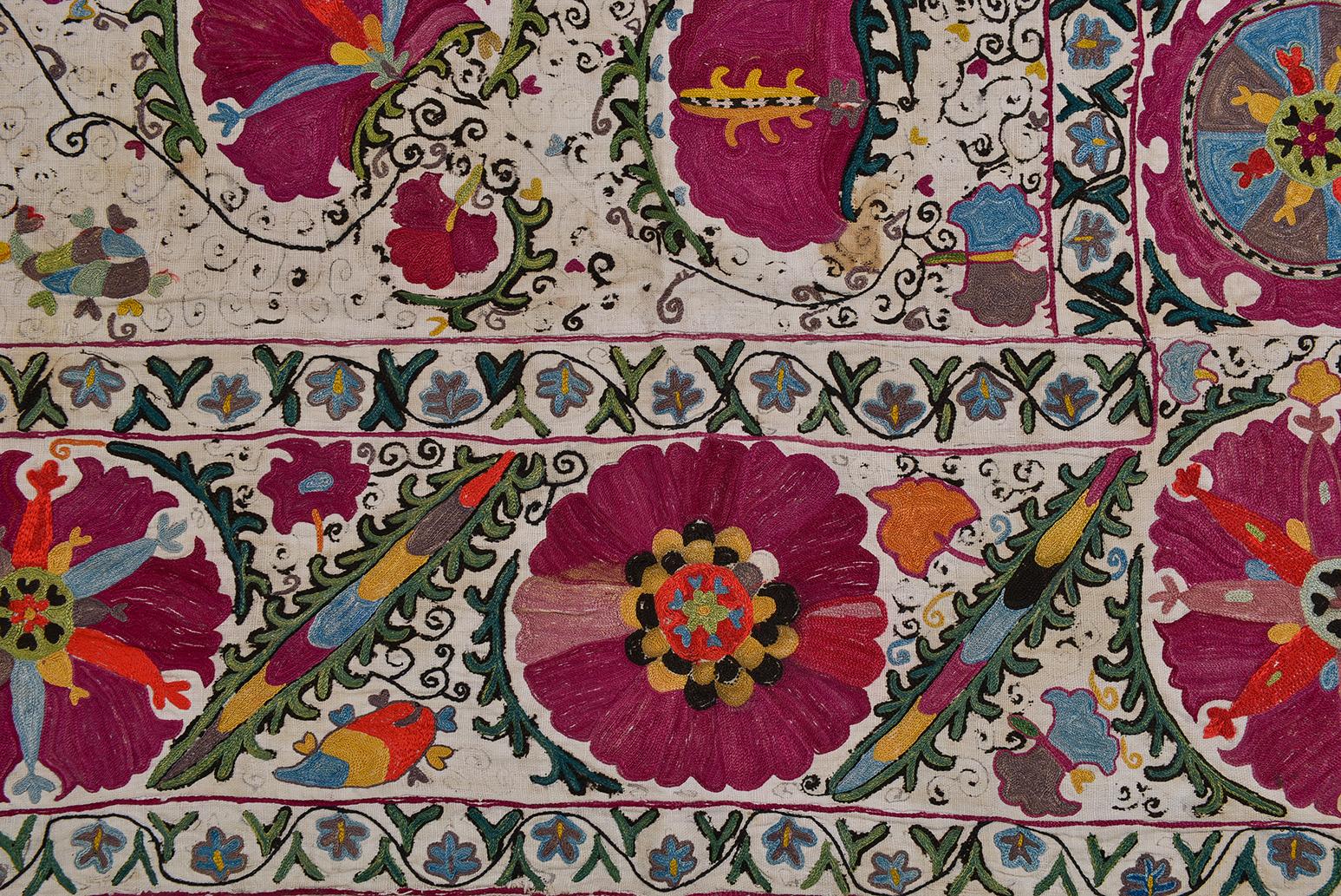 19th Century  Rare Silk Embroidered Antique Suzani from Private Collection For Sale