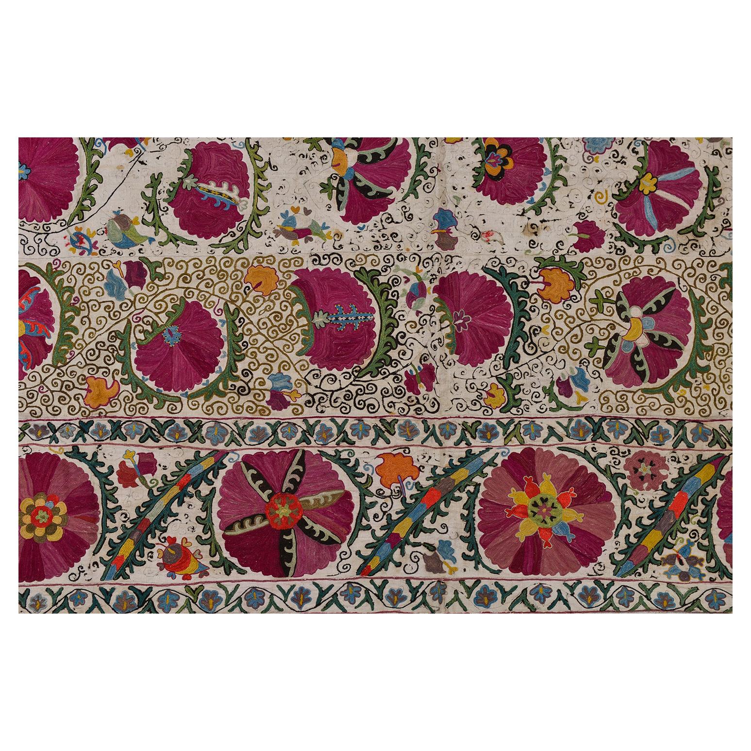  Rare Silk Antique Suzani from Private Collection suitable for Wall, Bed, Table For Sale