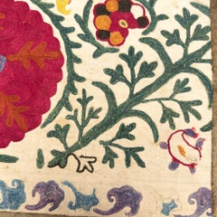19th-Century Silk Suzani Pillow from Bukhara with Velvet Trim