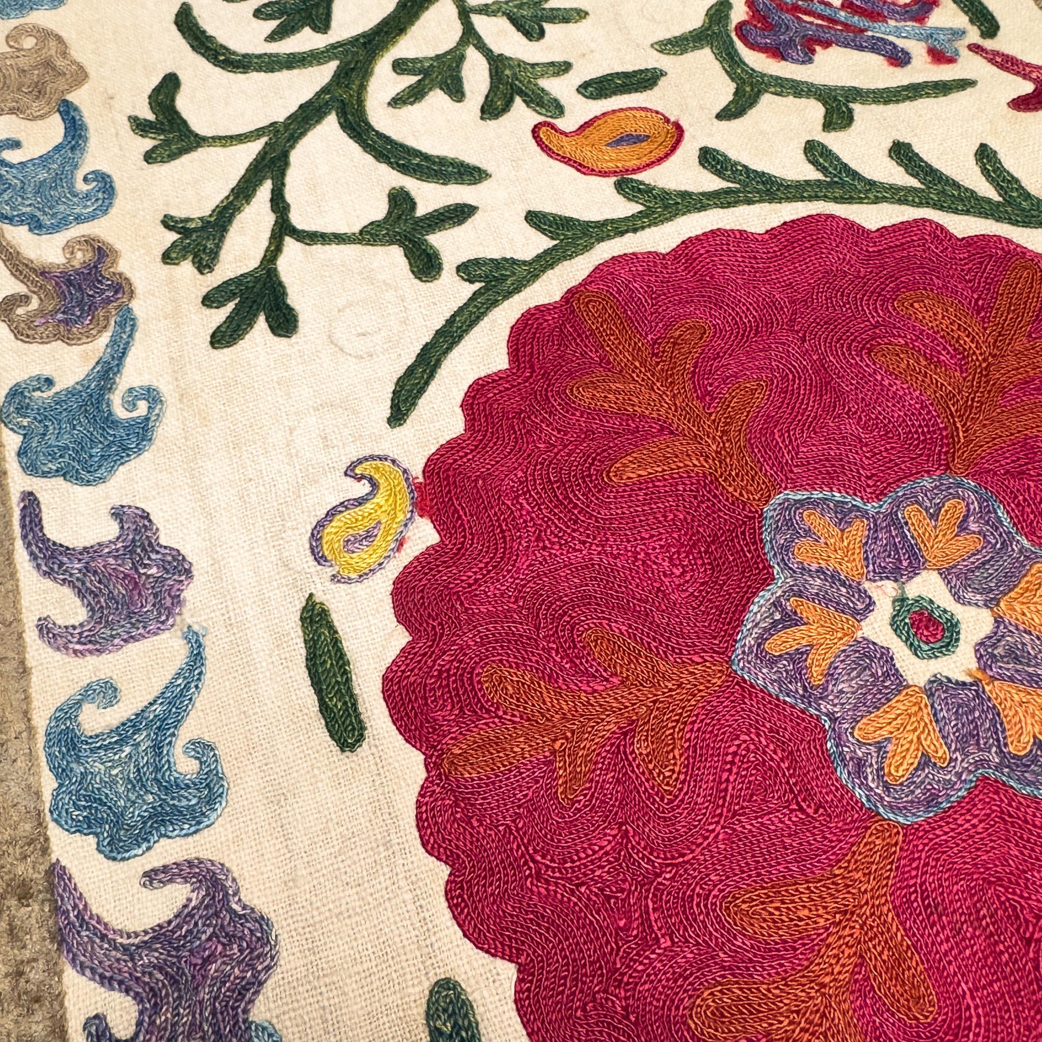 XXI secolo e contemporaneo 19th-Century Silk Suzani Pillow from Bukhara with Velvet Trim in vendita