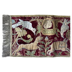 Panneau en soie et velours du 19e siècle