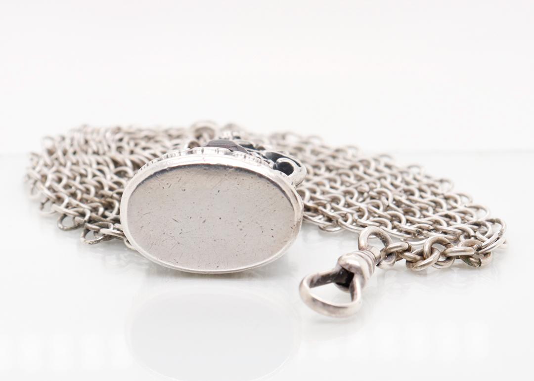 19th Century Silver & Amethyst Watch Fob & Mesh Watch Chain For Sale 14